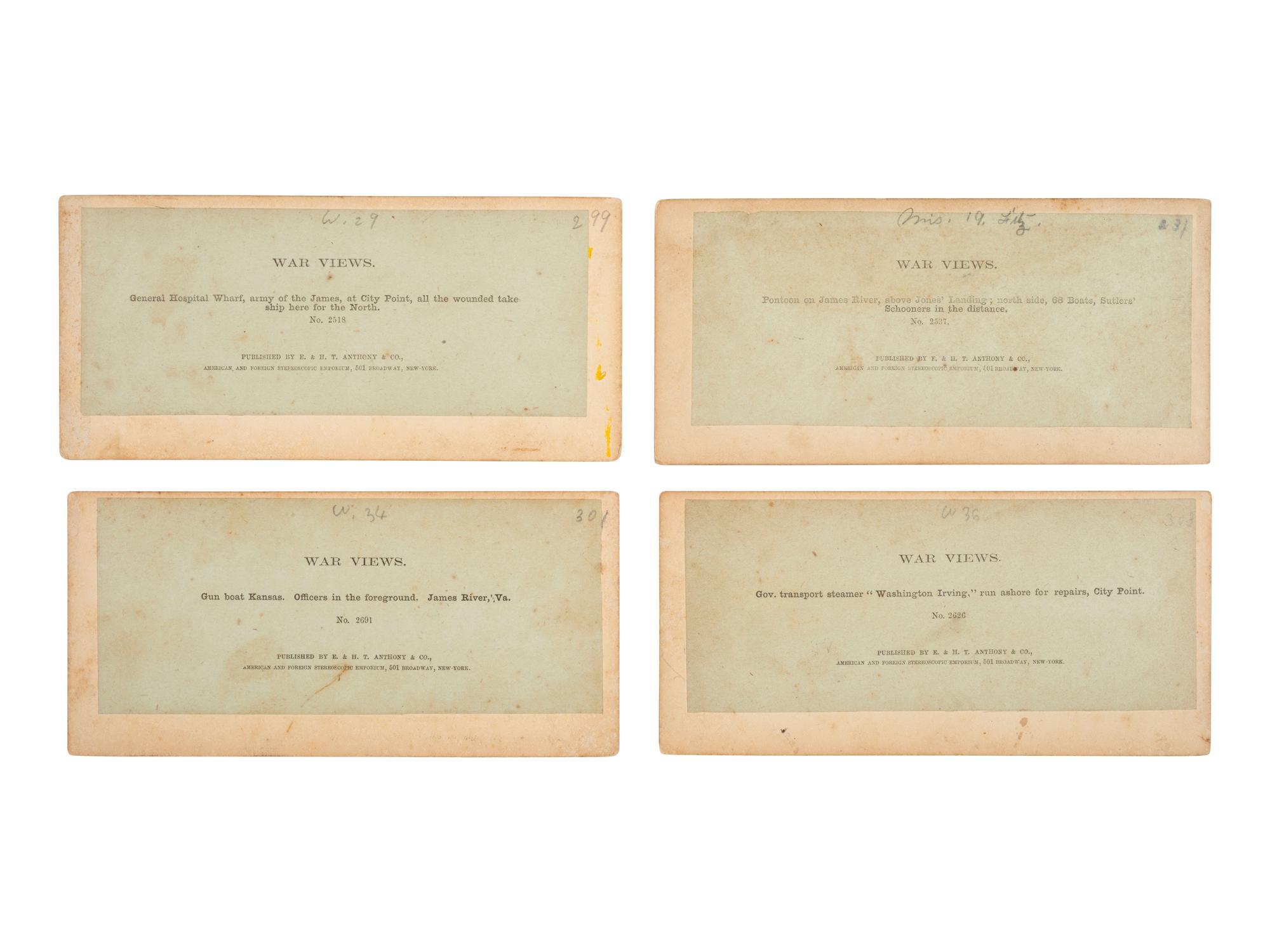 [CIVIL WAR]. 11 stereoviews featuring waterways, gun boats, and pontoon bridges.
