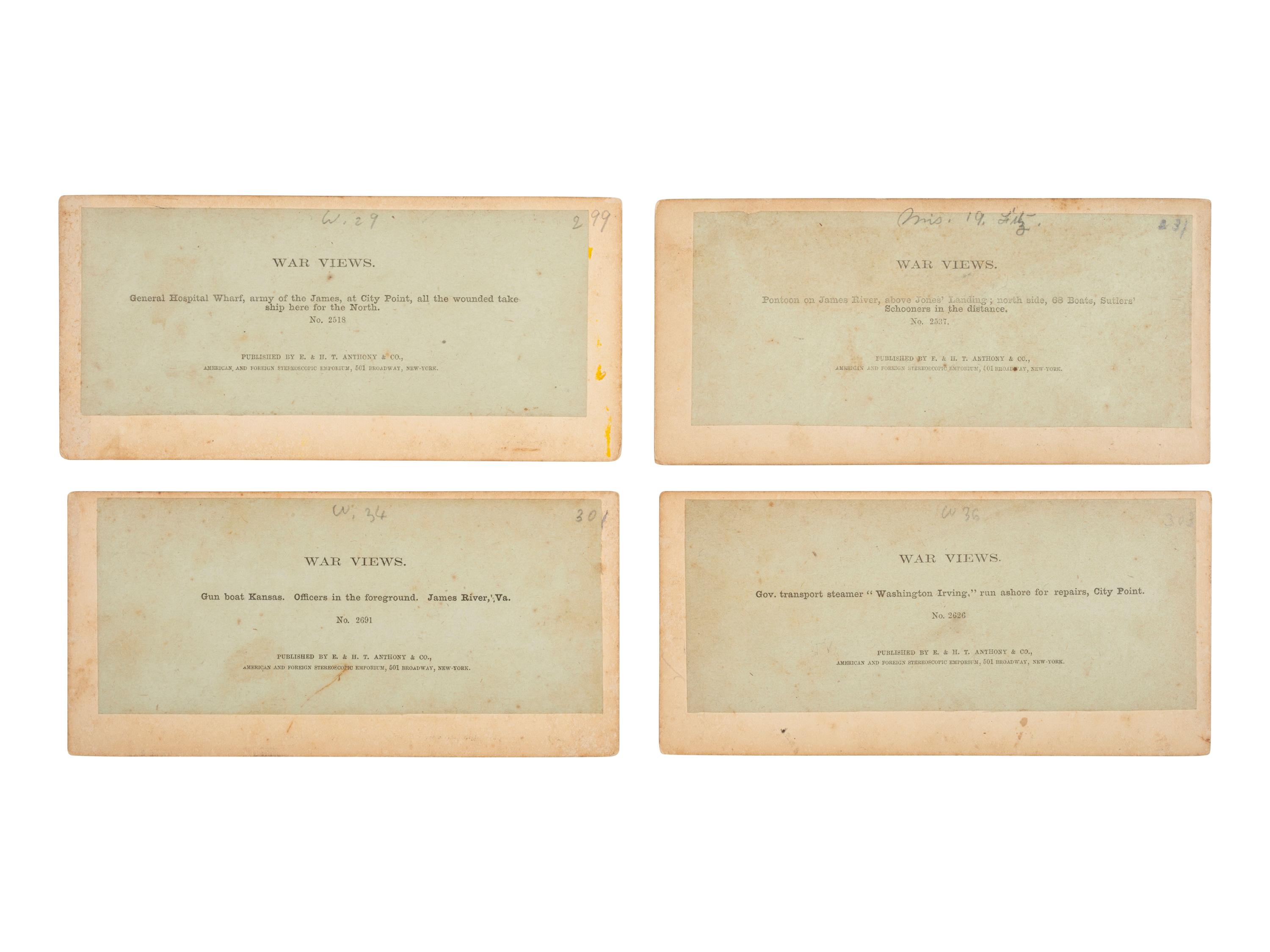 [CIVIL WAR]. 11 stereoviews featuring waterways, gun boats, and pontoon bridges.