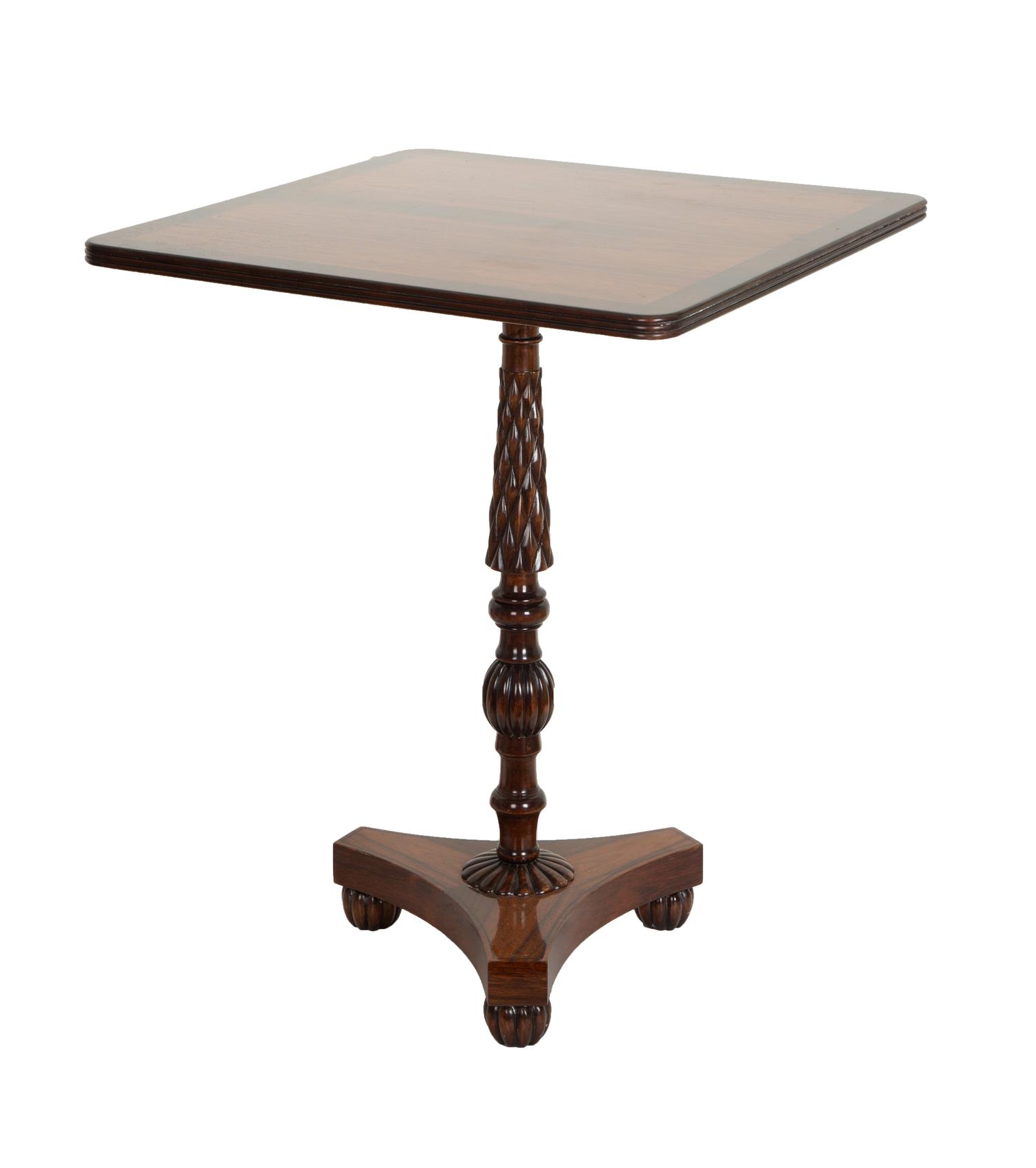 A Regency Style Rosewood Veneered Crossbanded Tea Table on Trefoil Base