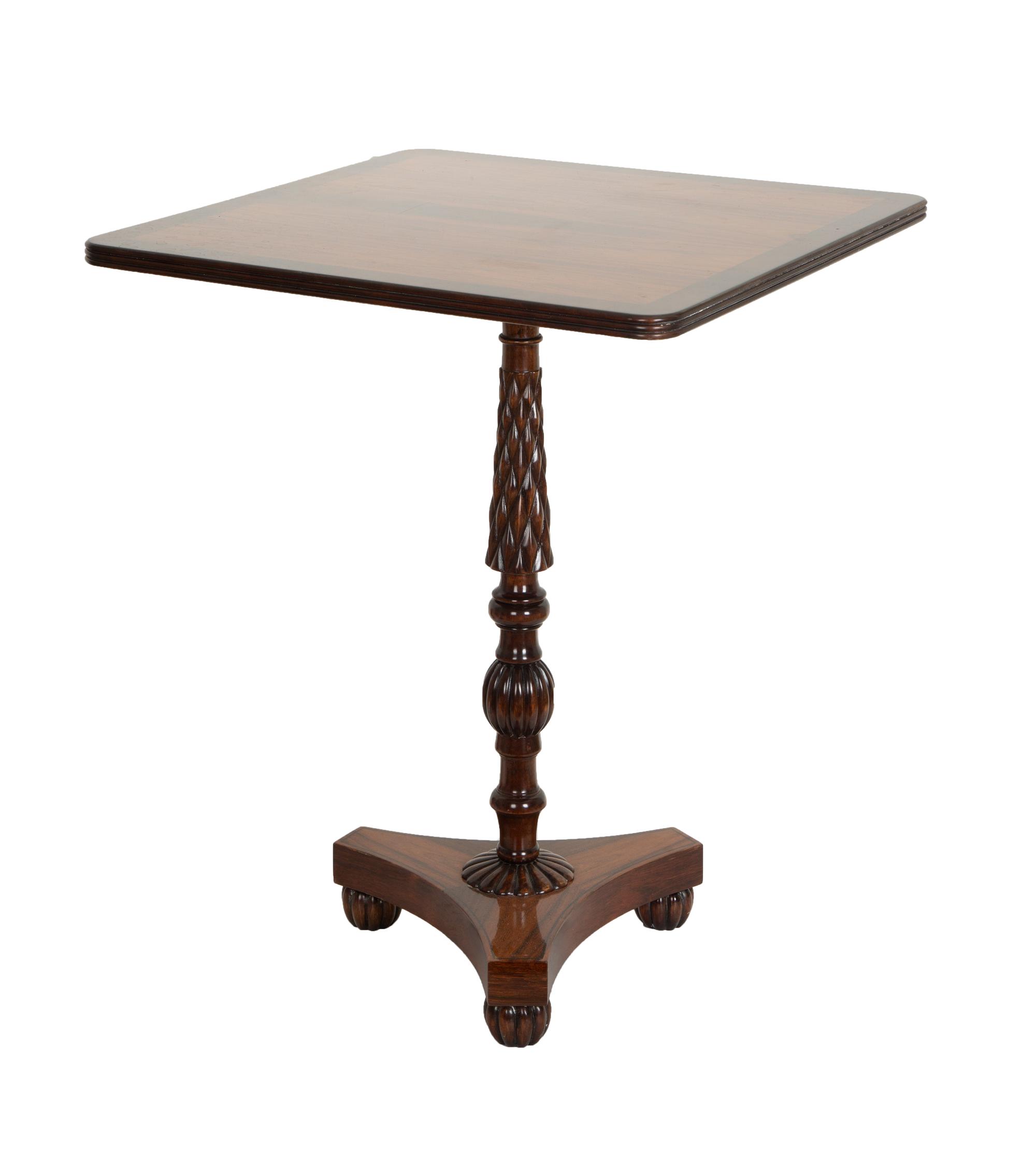 A Regency Style Rosewood Veneered Crossbanded Tea Table on Trefoil Base