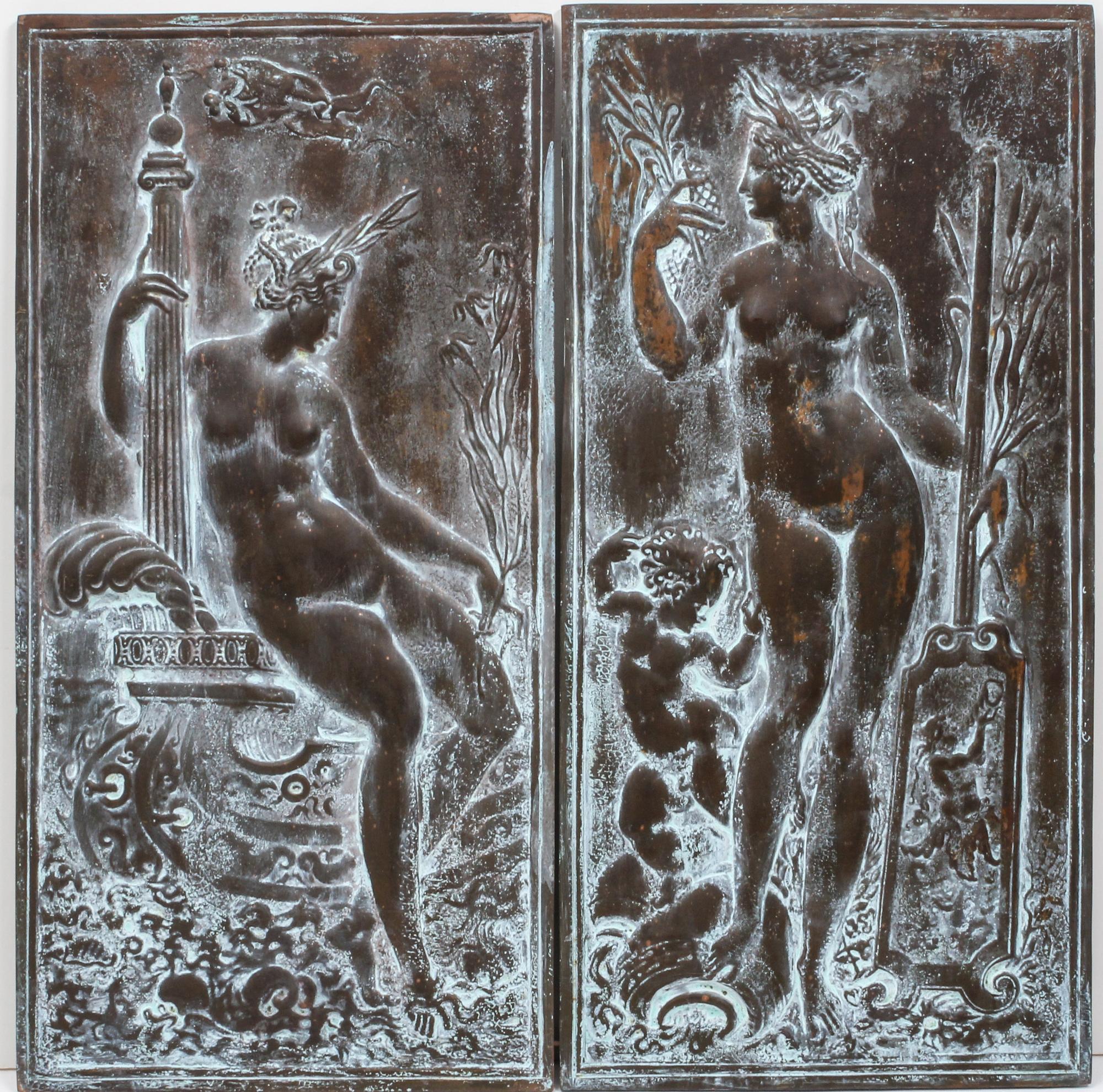 A Pair of Continental Bronze Plaques Height 16 3/4 x width 8 1/4 inches. — 19TH/20TH CENTURY
