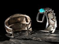 Pair of Silver Cuff Bracelets, with Inlay