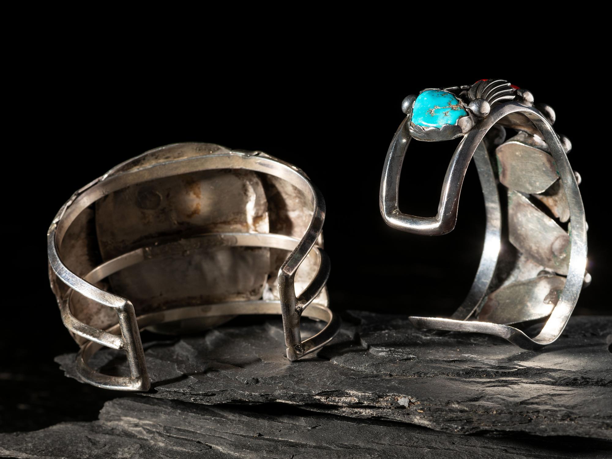 Pair of Silver Cuff Bracelets, with Inlay