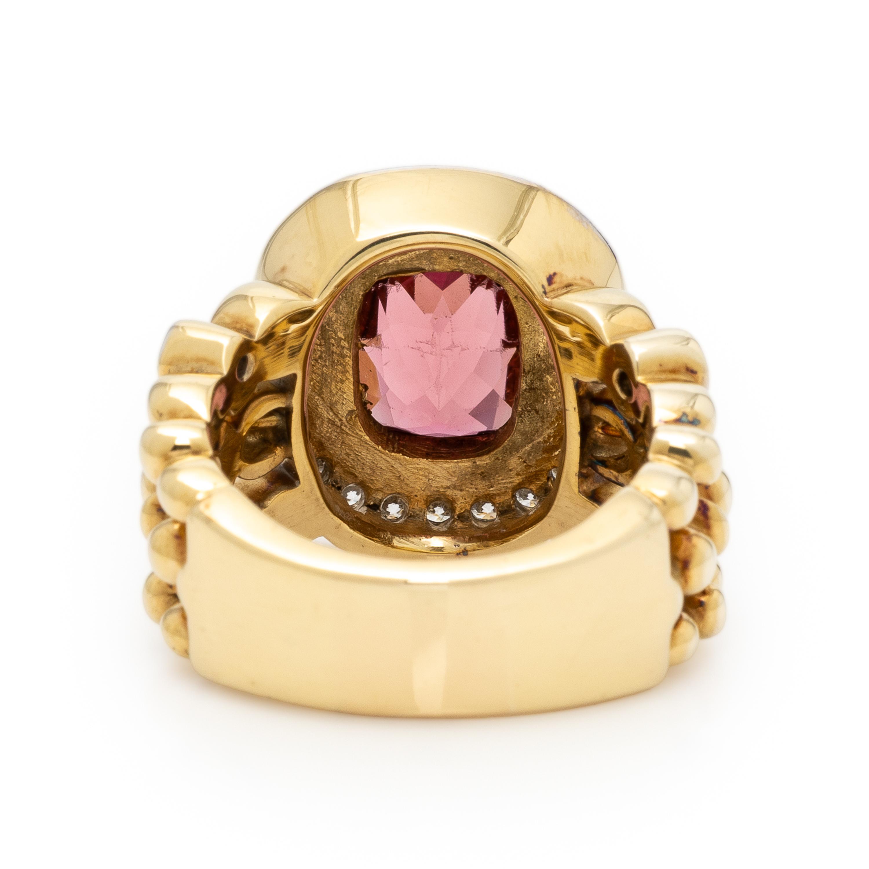 Pink Tourmaline, Diamond, and Yellow Gold Ring