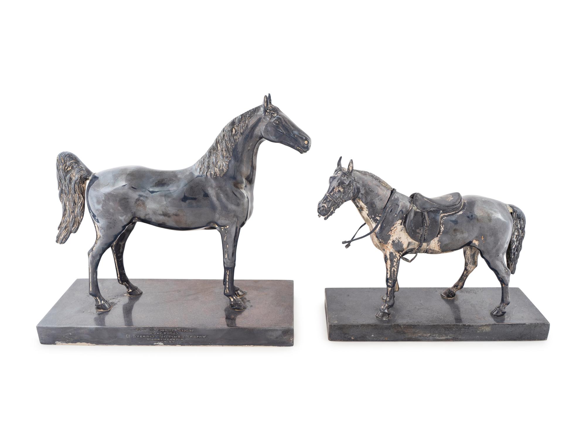 A Pair of American Silverplate Horse Figure Trophies — 20TH CENTURY