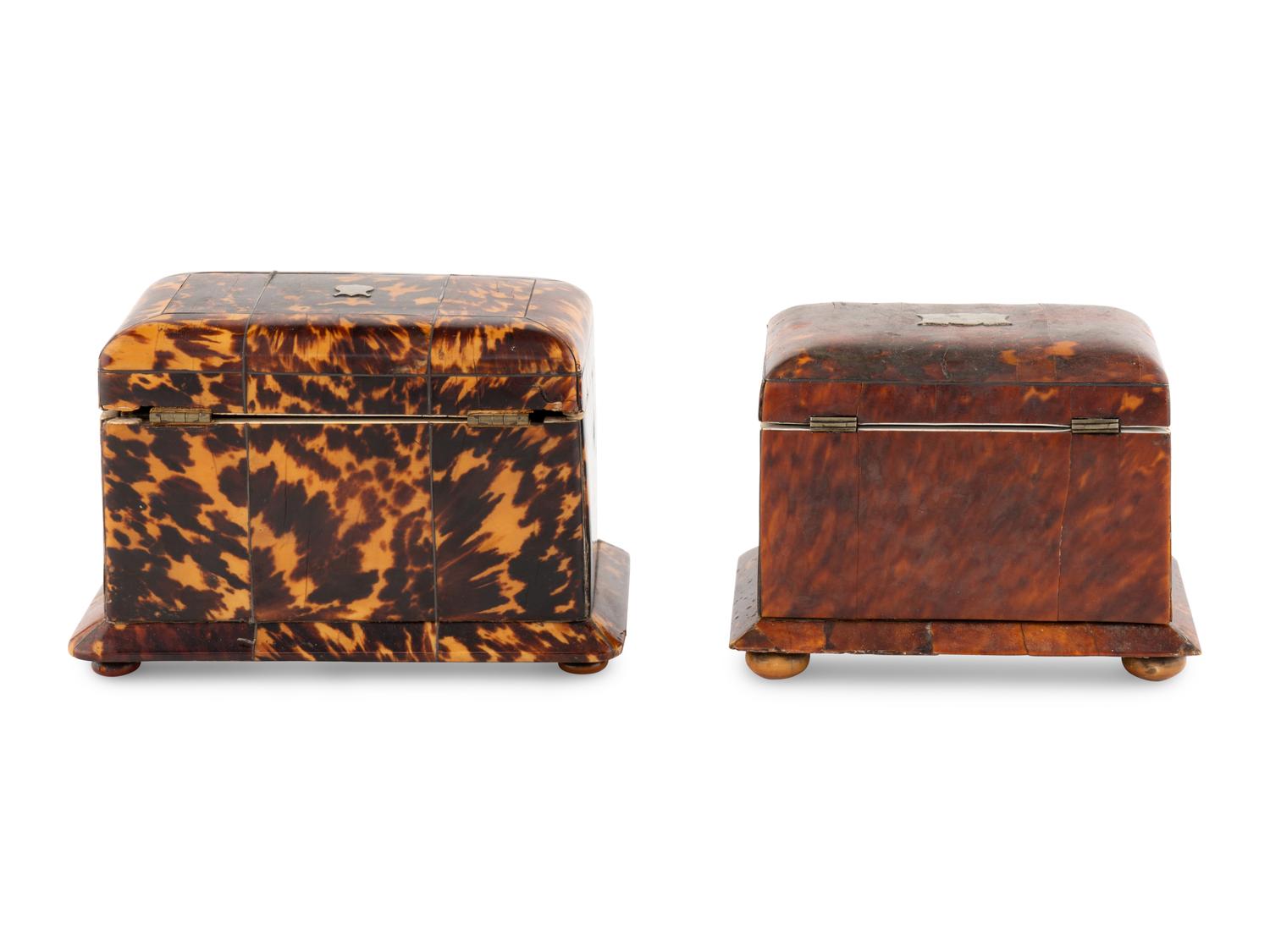 Two Regency Tortoise Shell Tea Caddies