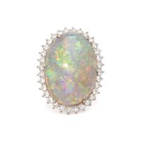 Opal Doublet, Diamond, and White Gold Ring