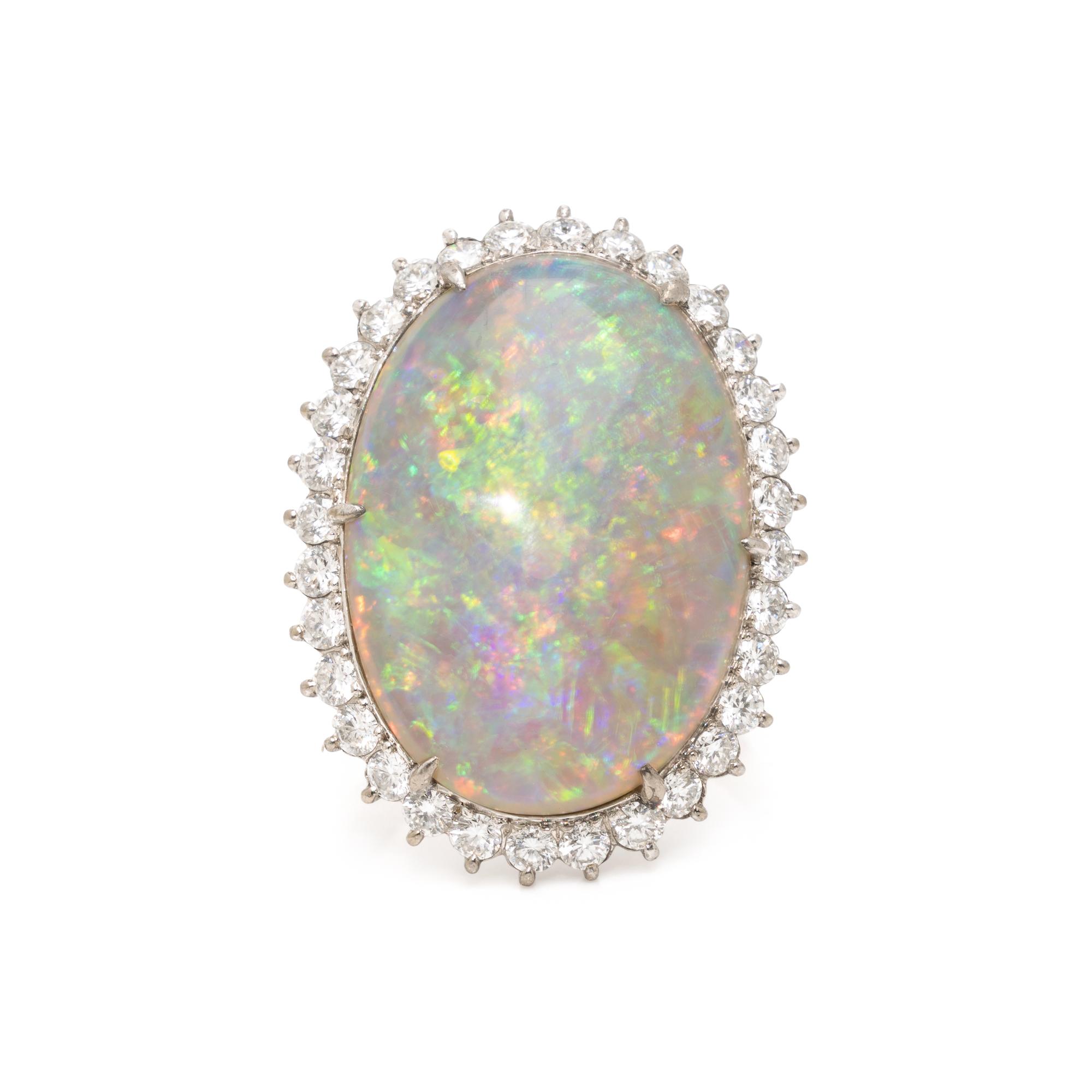 Opal Doublet, Diamond, and White Gold Ring