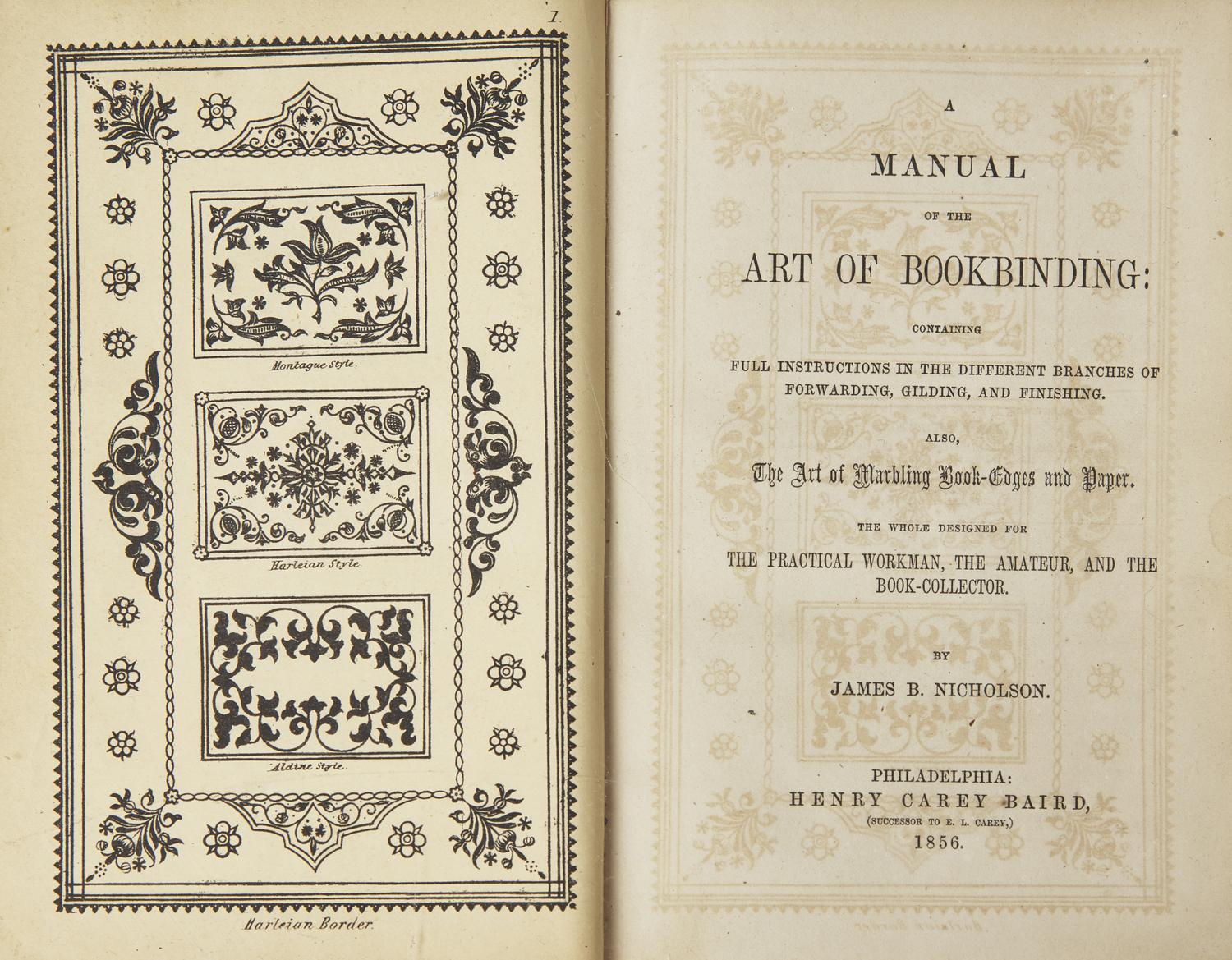 [Books] Nicholson, James B. A Manual of the Art of Bookbinding: Containing Full Instructions in the Different Branches of Forwarding, Gilding, and Finishing. Also, The Art of Marbling Book-Edges and Paper...