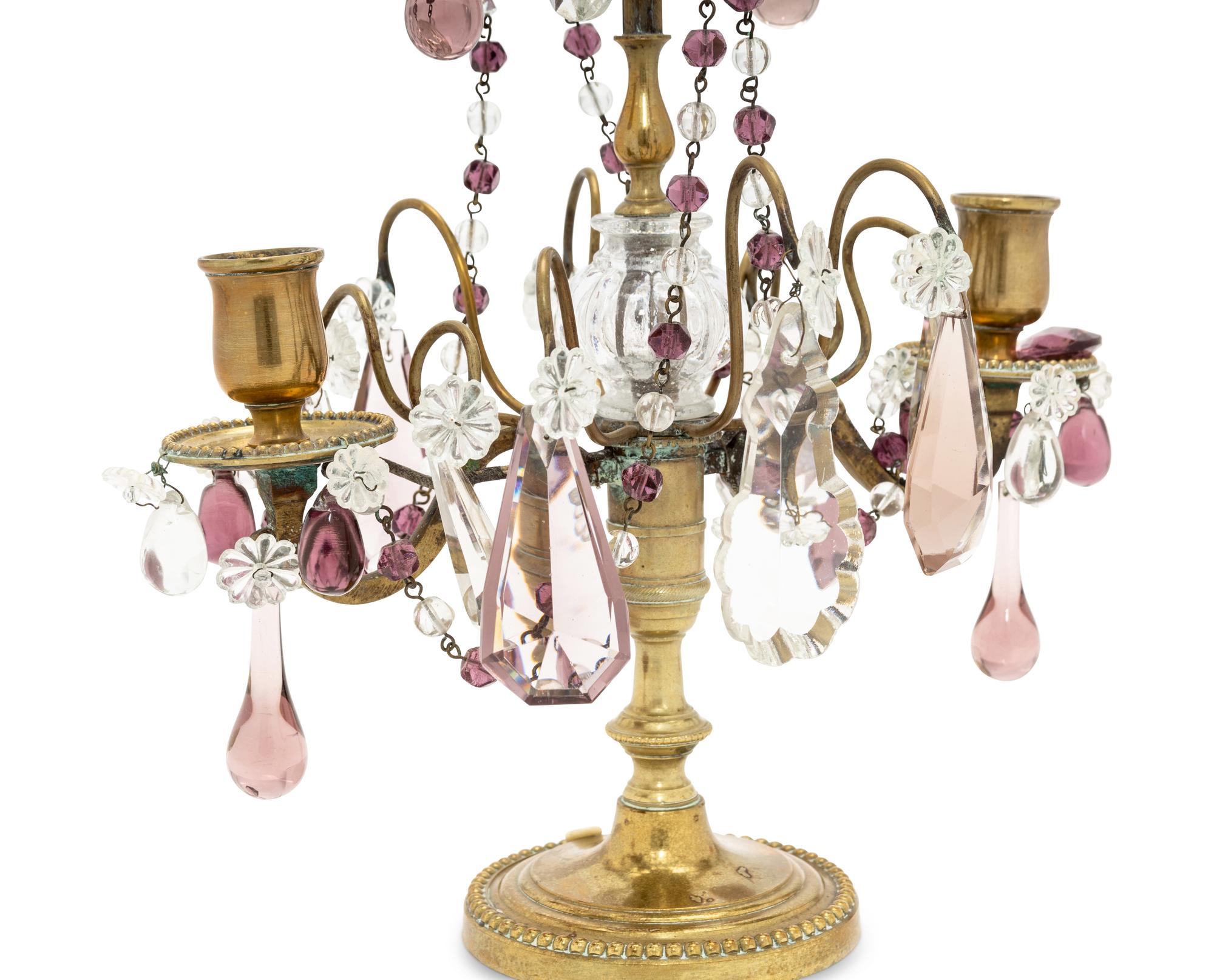 A Pair of French Gilt Metal Two-Light Candelabra