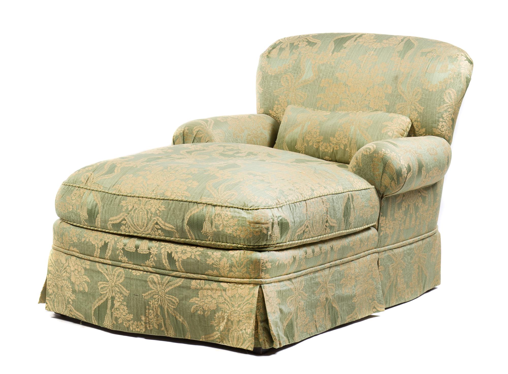 A Group of Silk Upholstered Seating Furniture Length of first 64 inches.