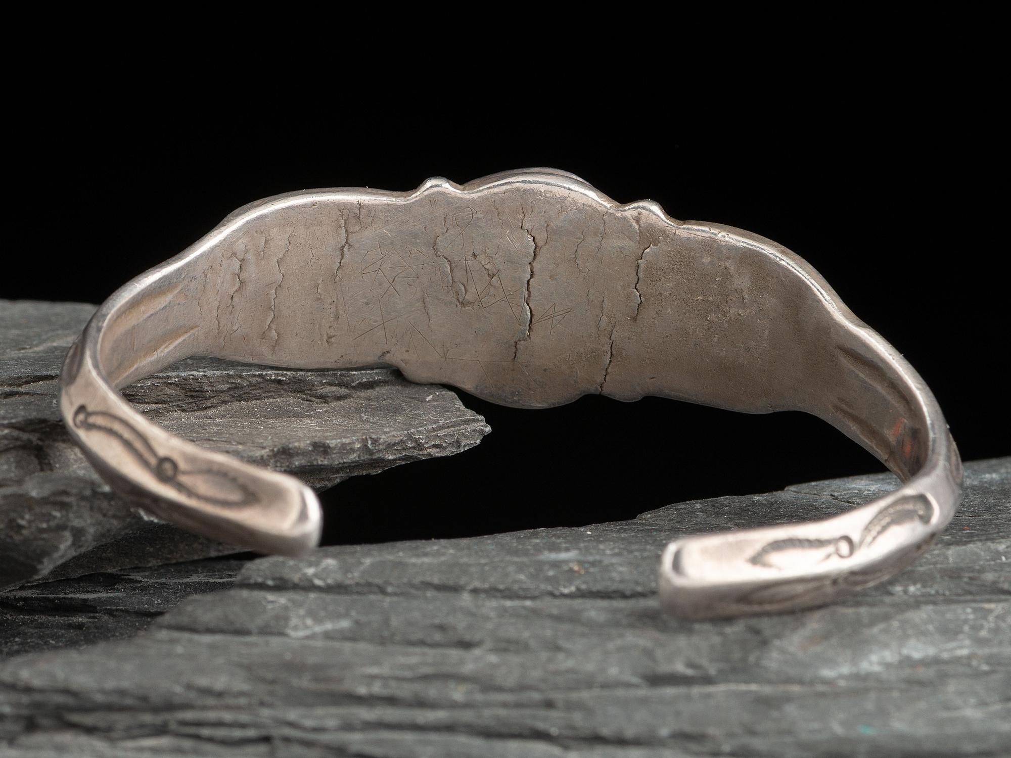 Heavy Navajo Carinated Ingot Three Stone Cuff Bracelet