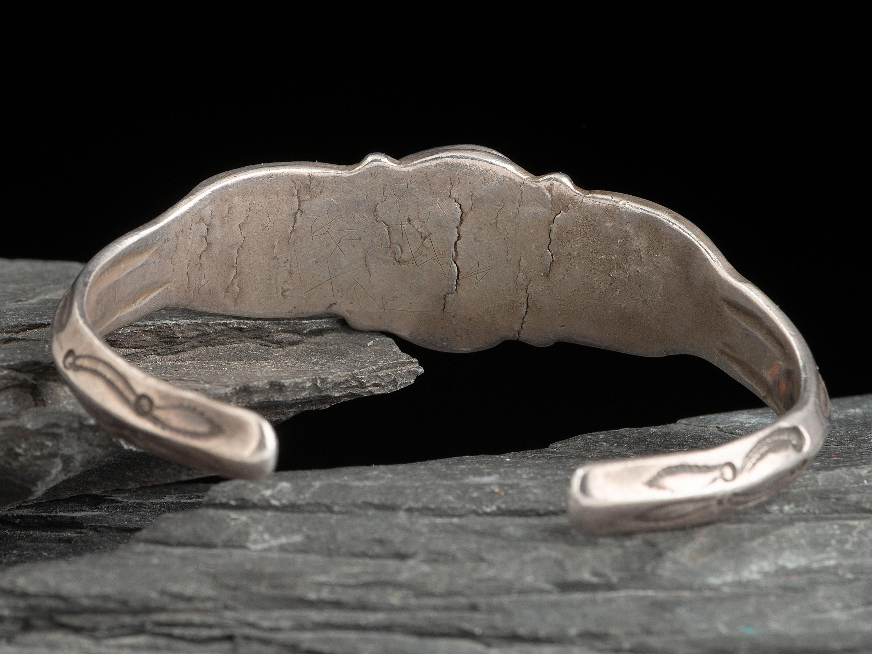 Heavy Navajo Carinated Ingot Three Stone Cuff Bracelet