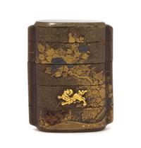 A Small Gilt Lacquer Four-Tier Inro Height 2 inches.