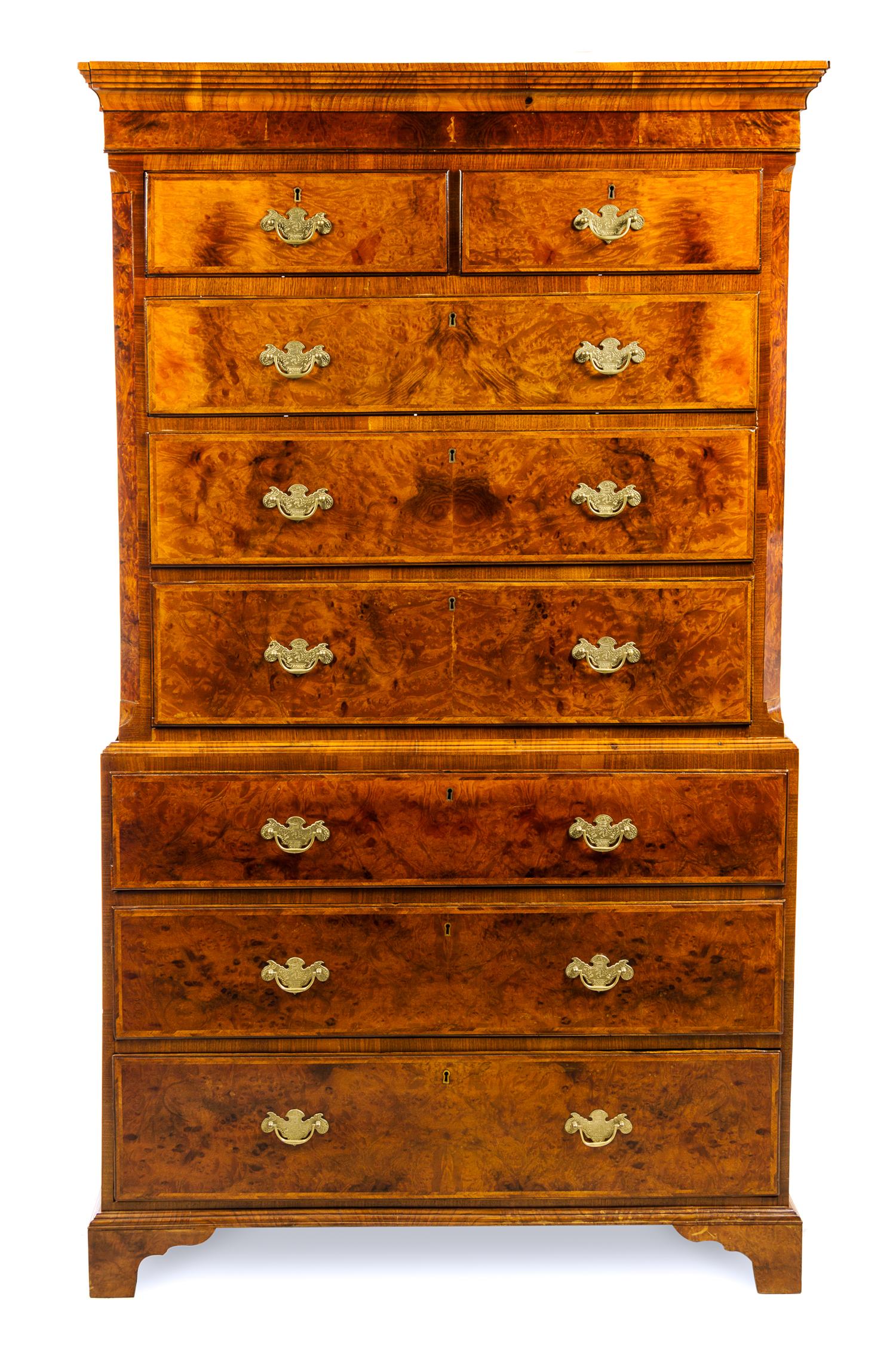 A George III Burlwood Chest on Chest Height 47 1/4 inches. — 18TH CENTURY AND LATER