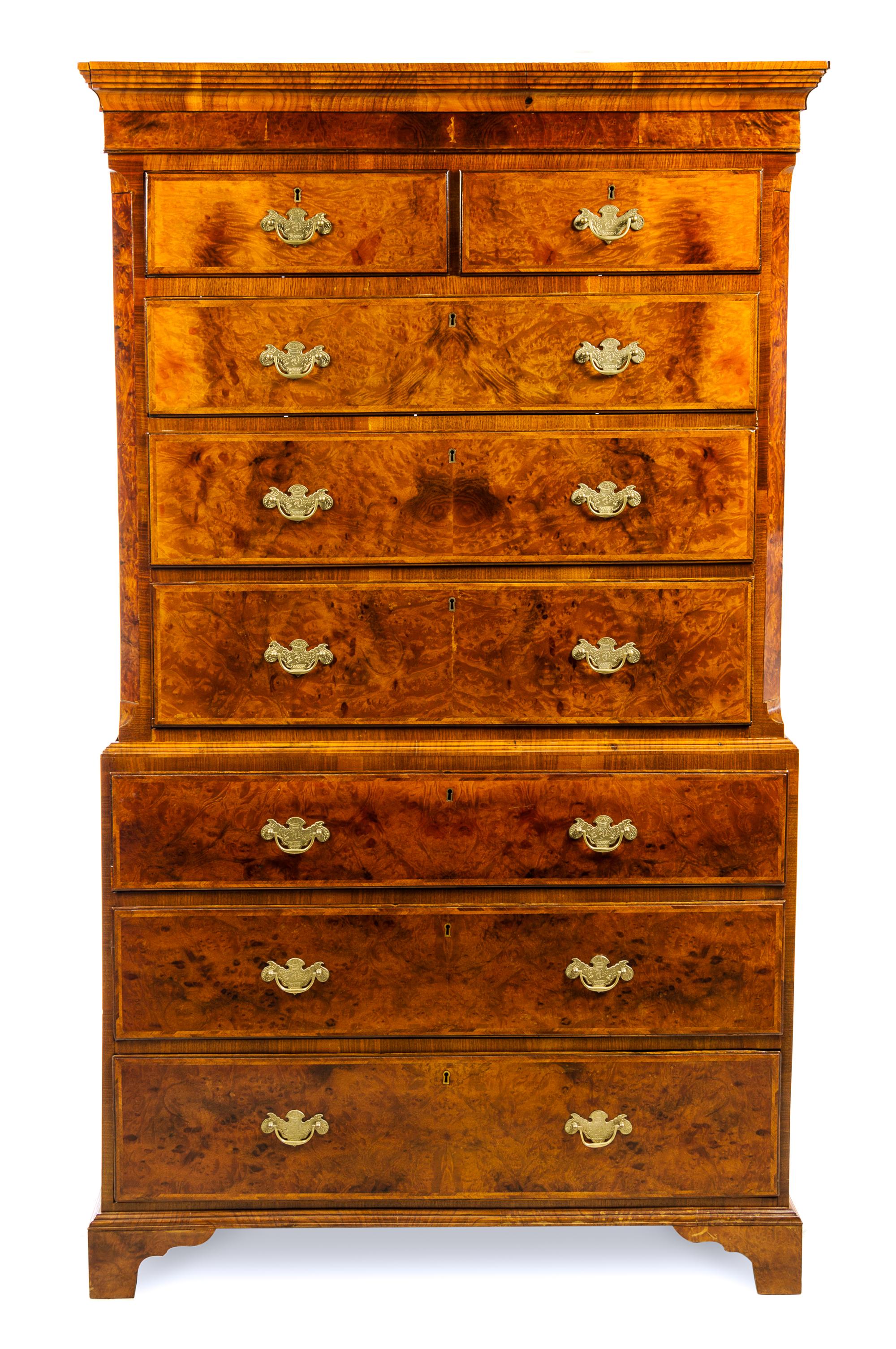 A George III Burlwood Chest on Chest Height 47 1/4 inches. — 18TH CENTURY AND LATER