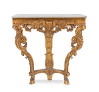 A Louis XV Style Giltwood Marble-Top Console Table