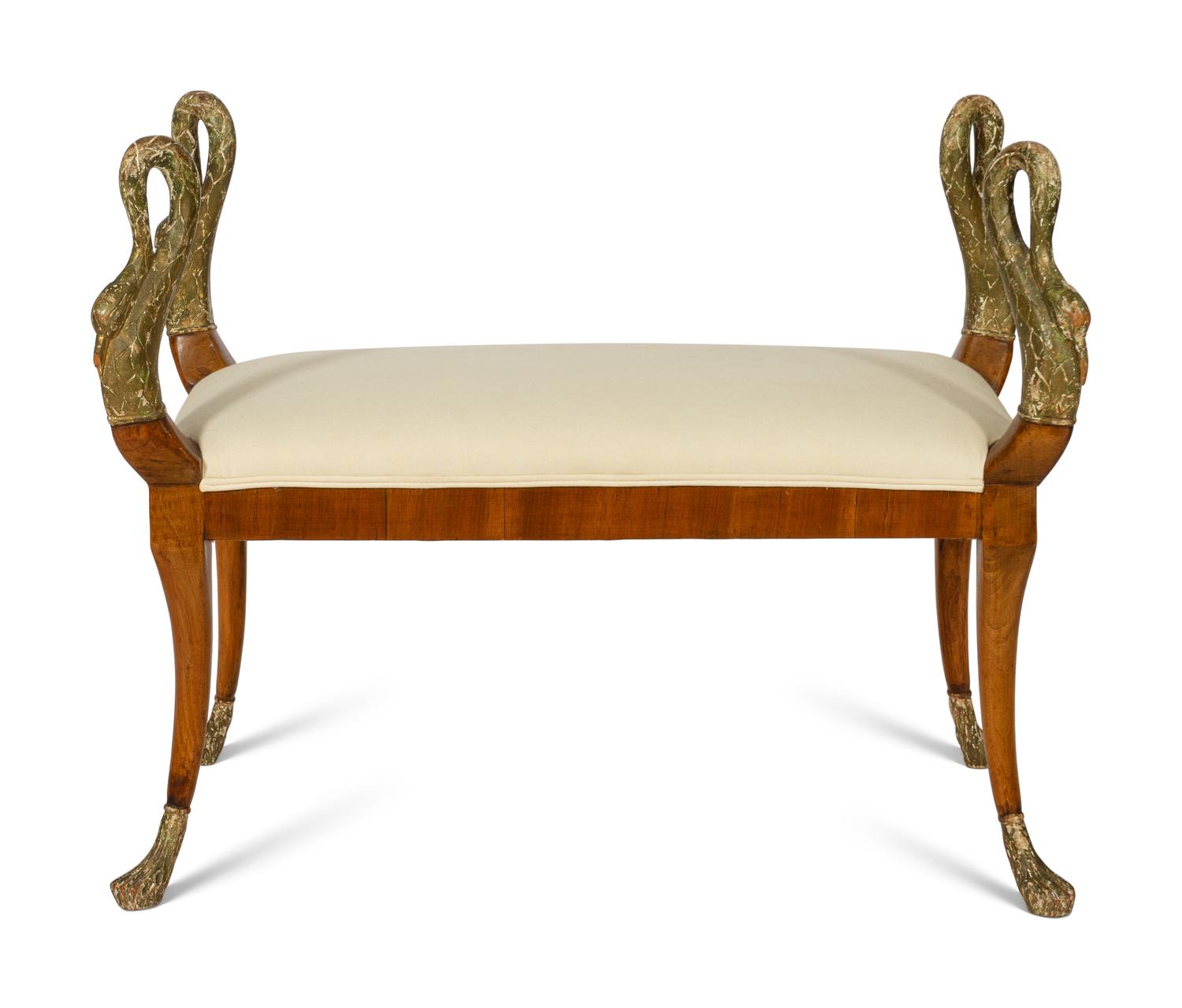 An Italian Neoclassical Parcel Gilt Fruitwood Bench