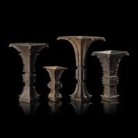 Four Chinese Archaistic Patinated Bronze Vases, Gu, Late Ming to Qing Dynasty 晚明-清 仿古銅花觚四件