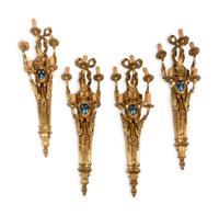 A Set of Four Gilt Bronze Five-Light Sconces