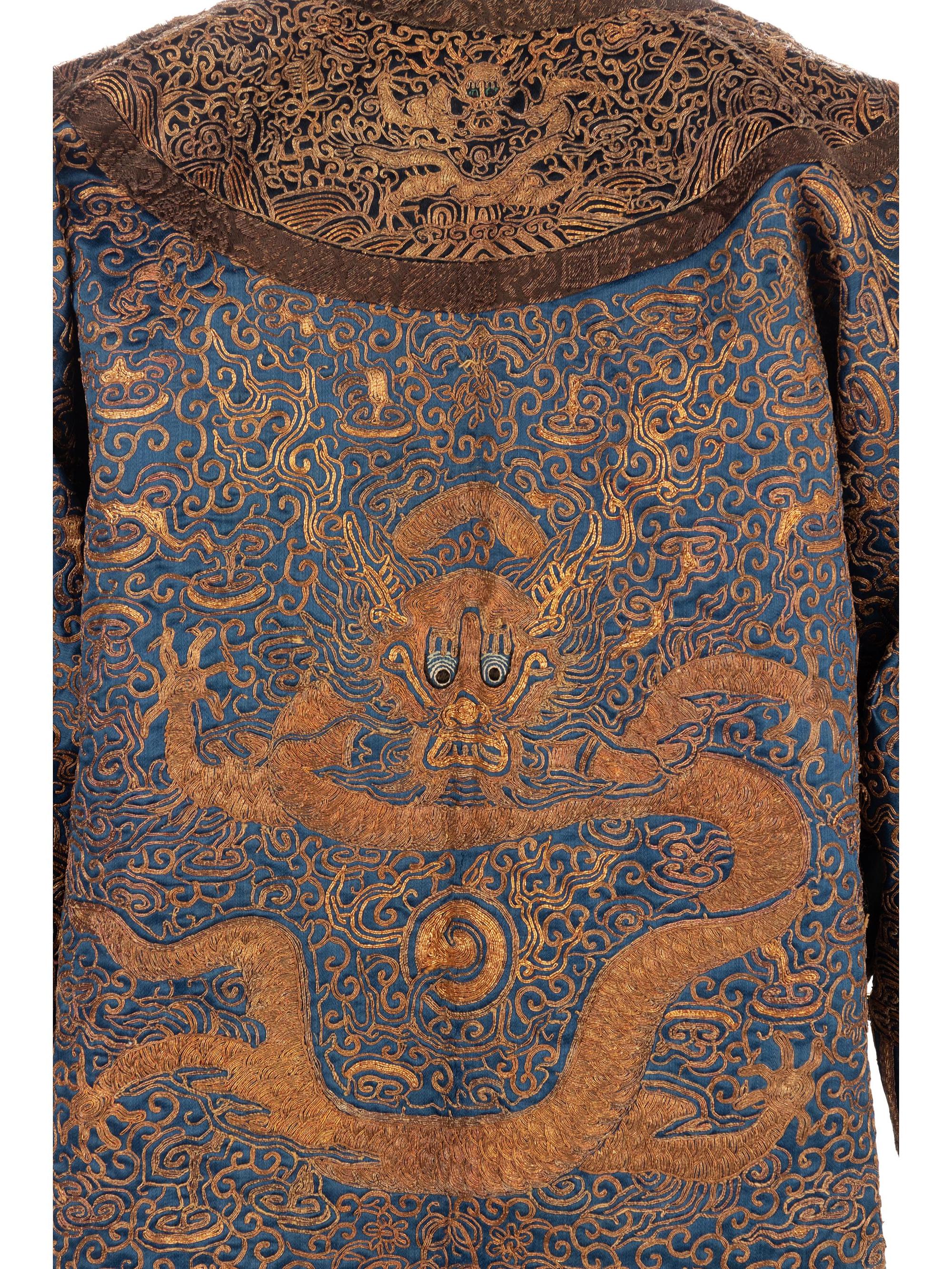 A Chinese Blue-Ground Silk 'Dragon' Robe