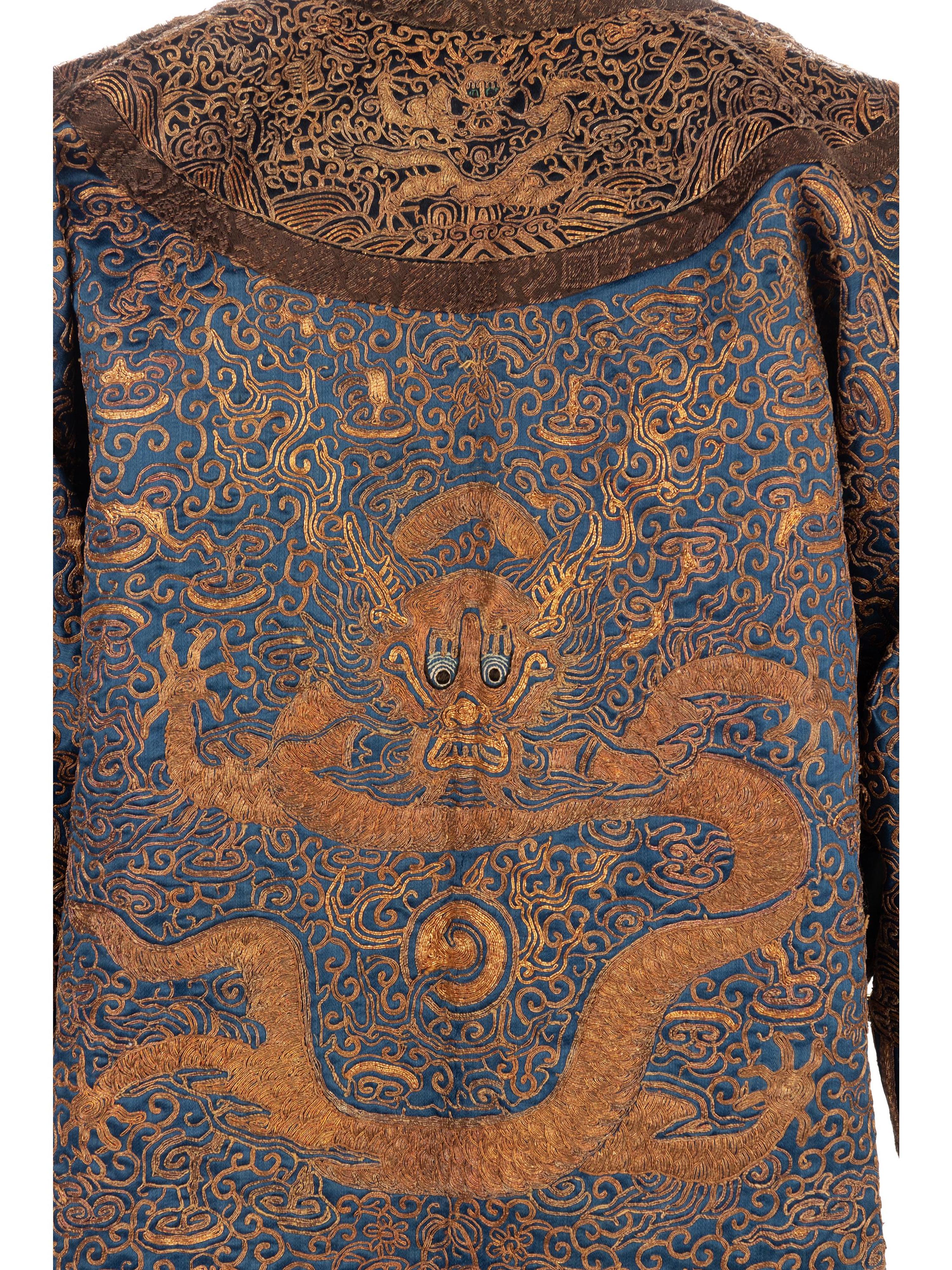 A Chinese Blue-Ground Silk 'Dragon' Robe