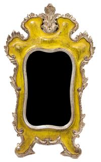 An Italian Rococo Style Painted and Parcel Gilt Mirror Height 40 1/2 x width 23 1/2 inches. — 19TH CENTURY