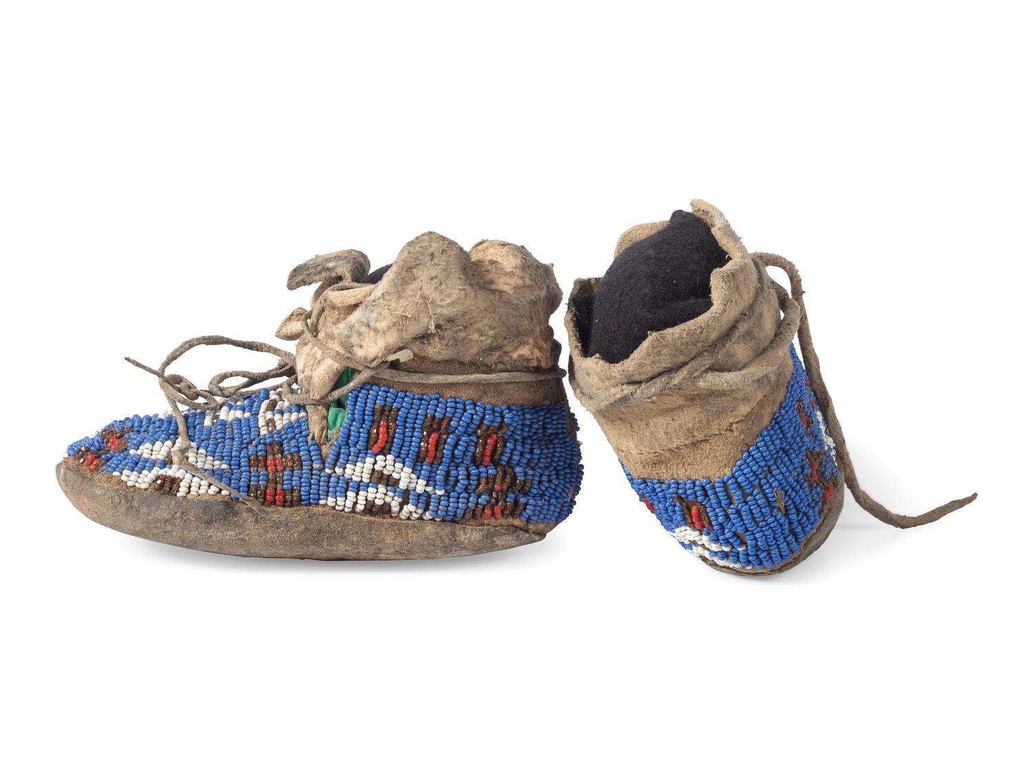 Northern Plains Toddler's Beaded Buffalo Hide Hightop Moccasins