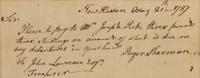 [Declaration of Independence] Sherman, Roger. Autograph Letter, signed.
