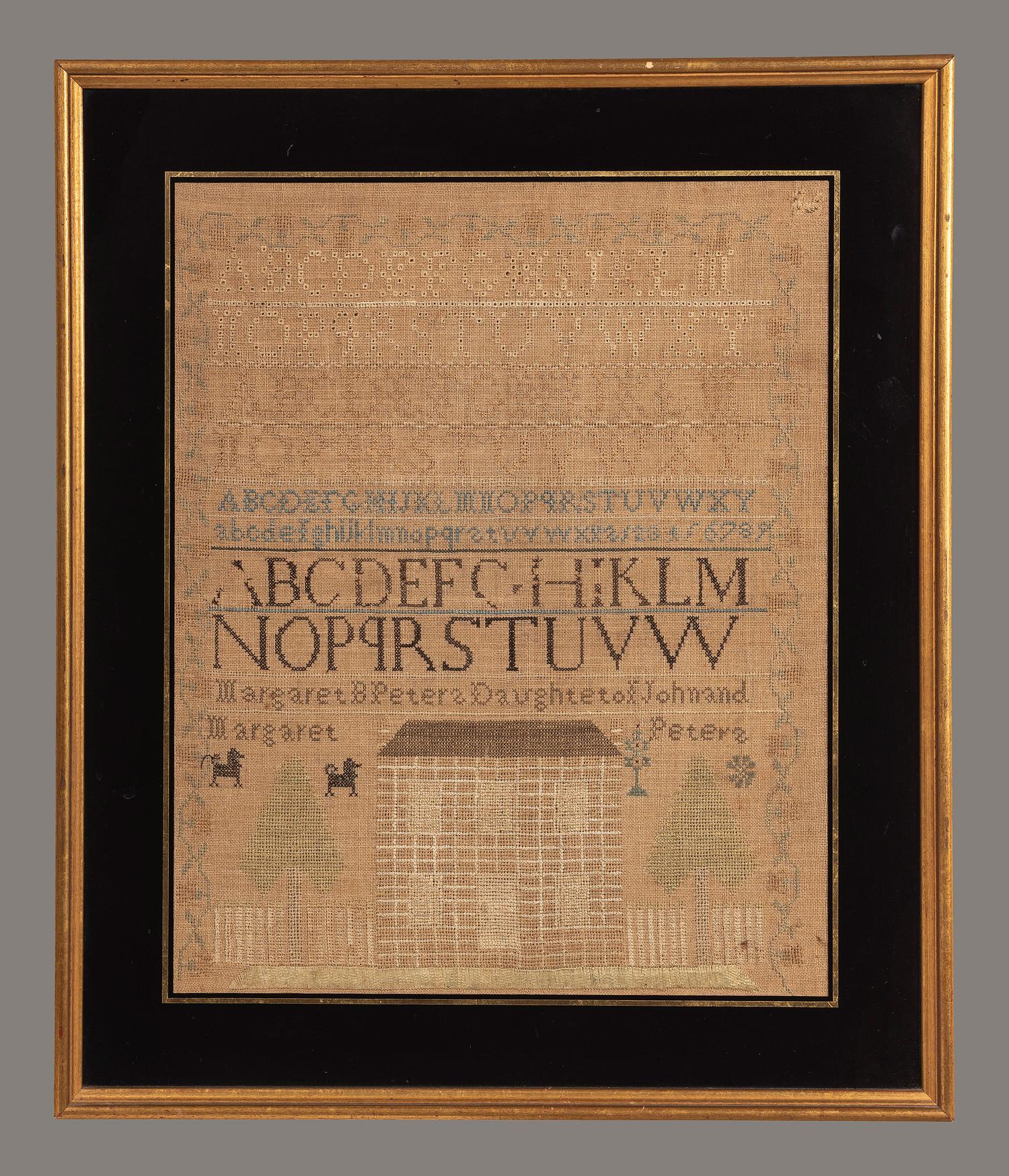 A Needlework Embroidered Schoolgirl's Sampler, Wrought by Margaret B. Peters