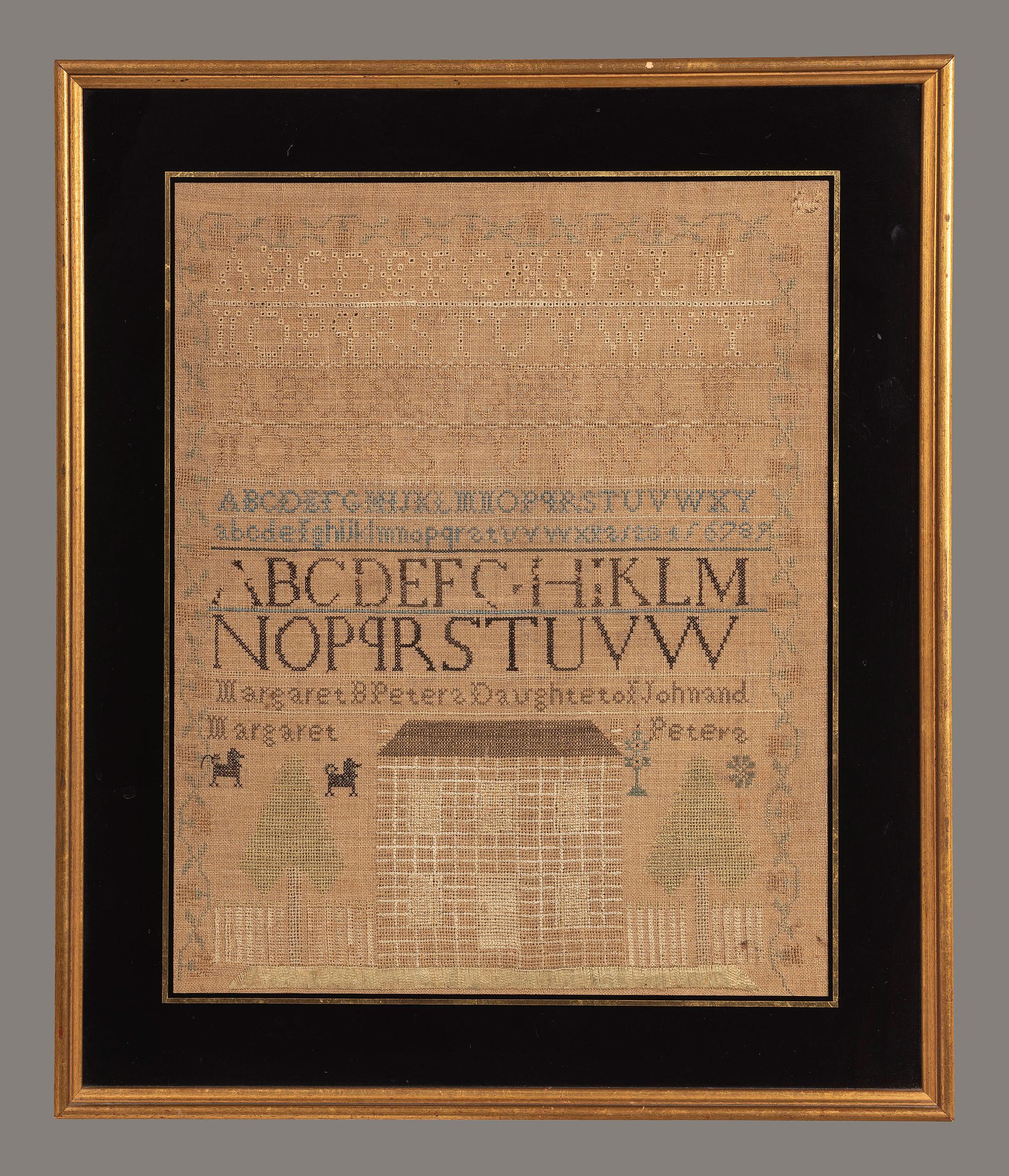 A Needlework Embroidered Schoolgirl's Sampler, Wrought by Margaret B. Peters
