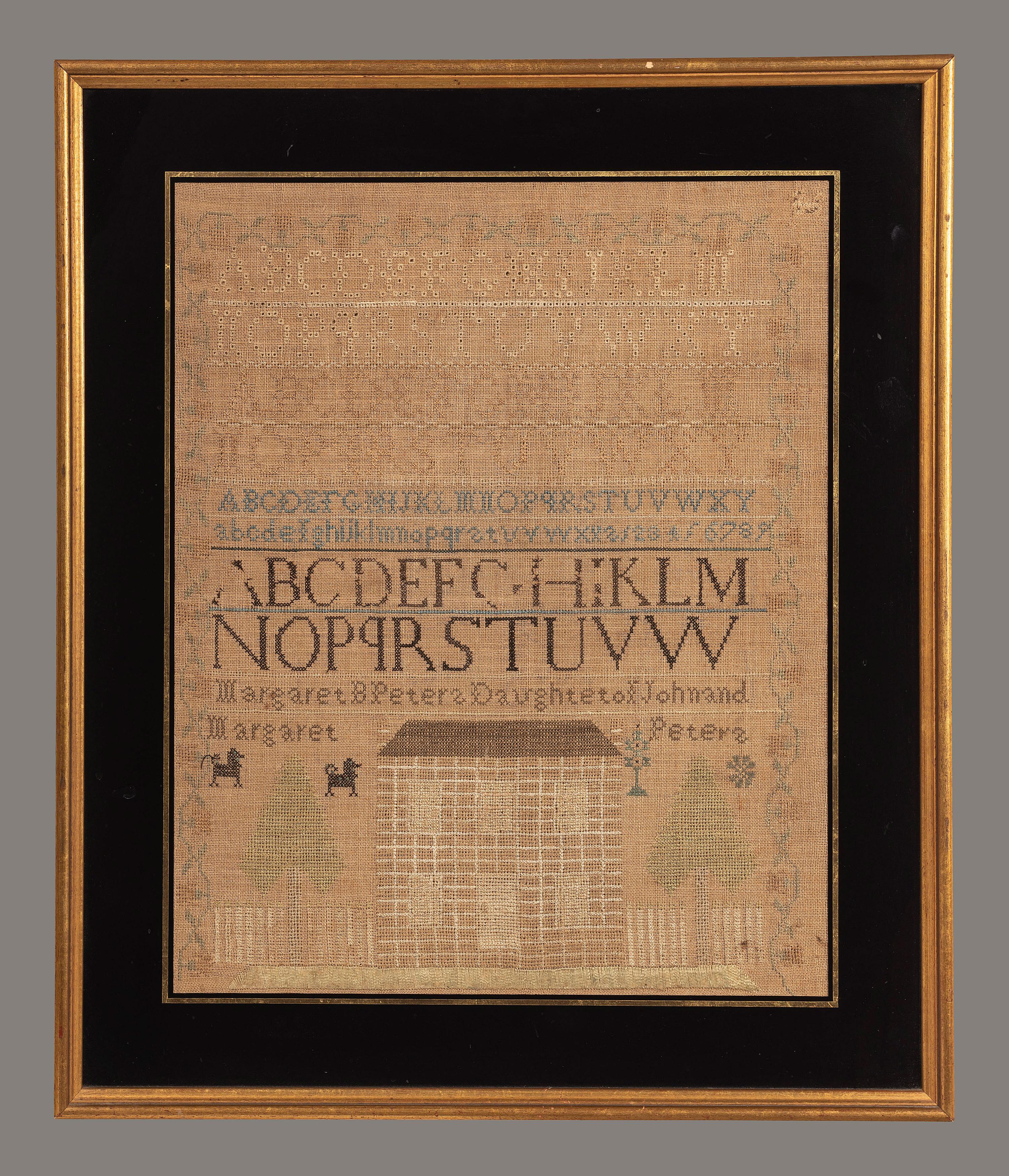 A Needlework Embroidered Schoolgirl's Sampler, Wrought by Margaret B. Peters
