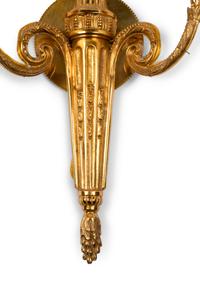 A Pair of Louis XVI Style Gilt Metal Two-Light Sconces
