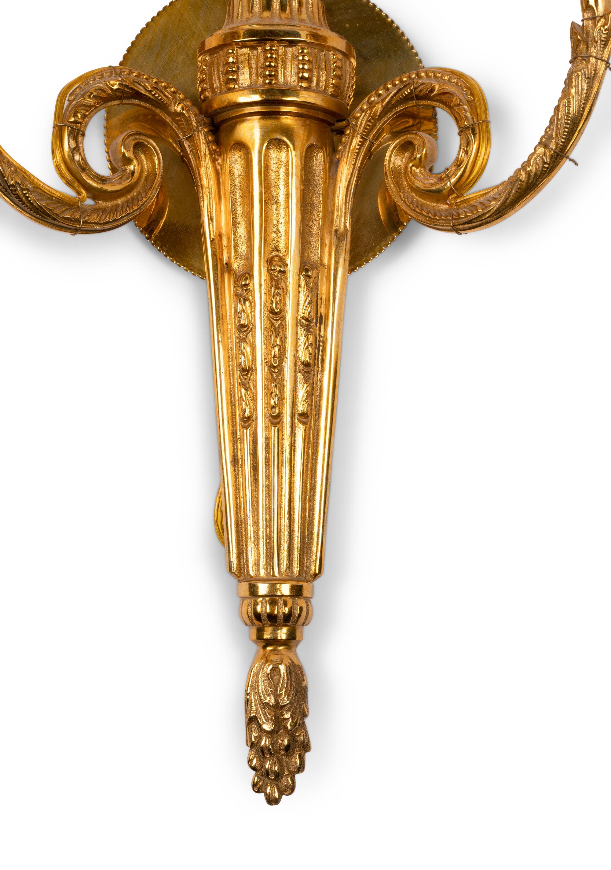A Pair of Louis XVI Style Gilt Metal Two-Light Sconces