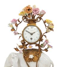 A French Gilt Metal Mounted Porcelain Elephant-Form Clock