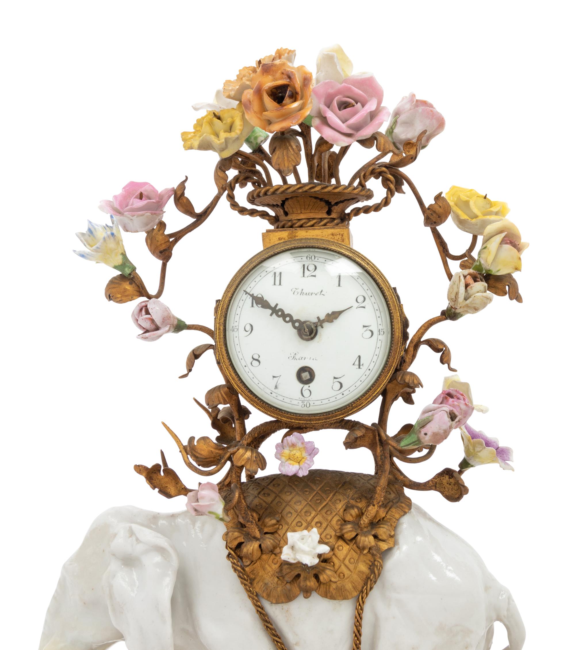 A French Gilt Metal Mounted Porcelain Elephant-Form Clock