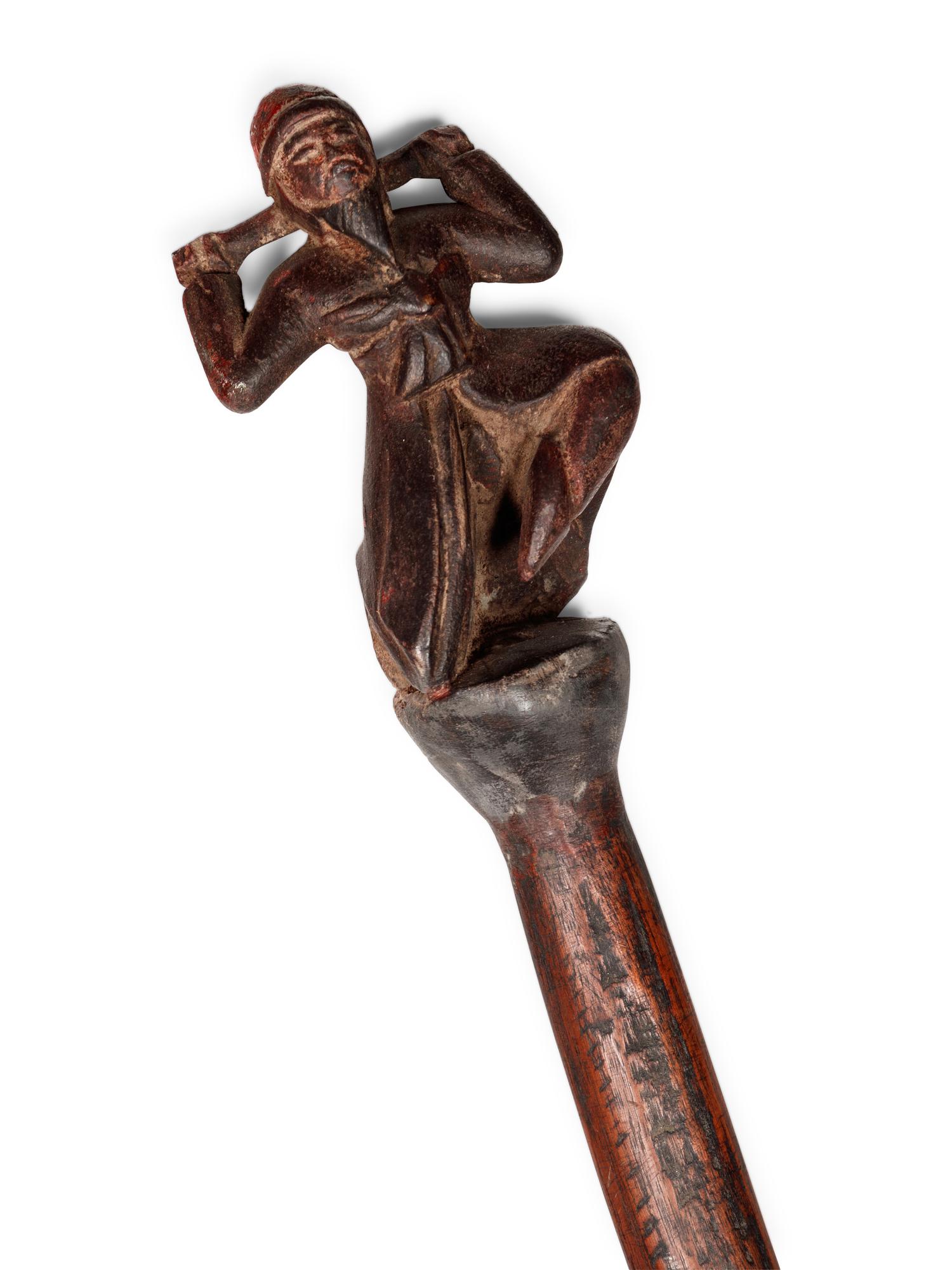 A South East Asian Carved Polychrome Figural Walking Stick