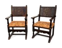 A Pair of Renaissance Revival Carved Oak Armchairs — EARLY 20TH CENTURY