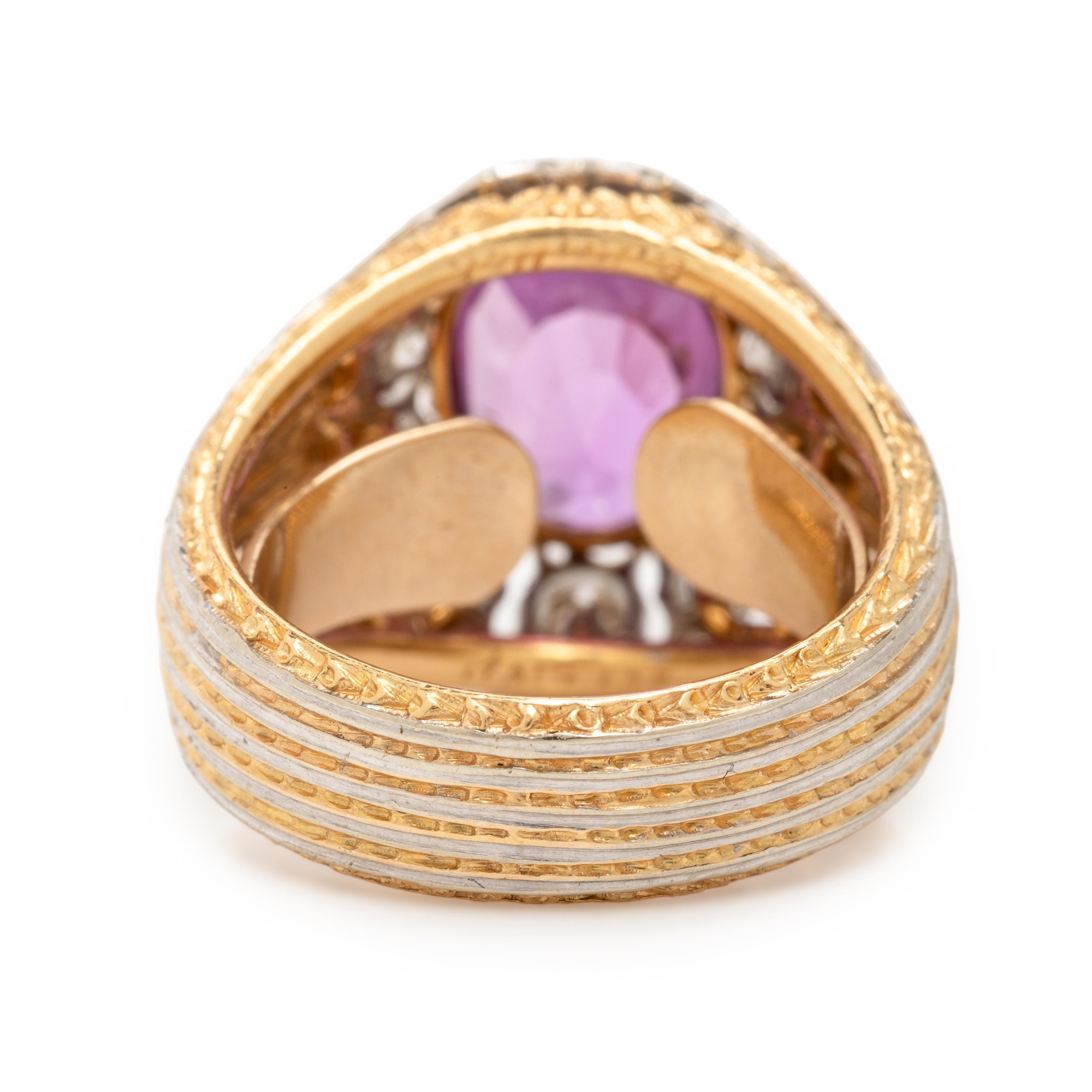 Buccellati, Pink Sapphire, Diamond, and Bicolor Gold Ring