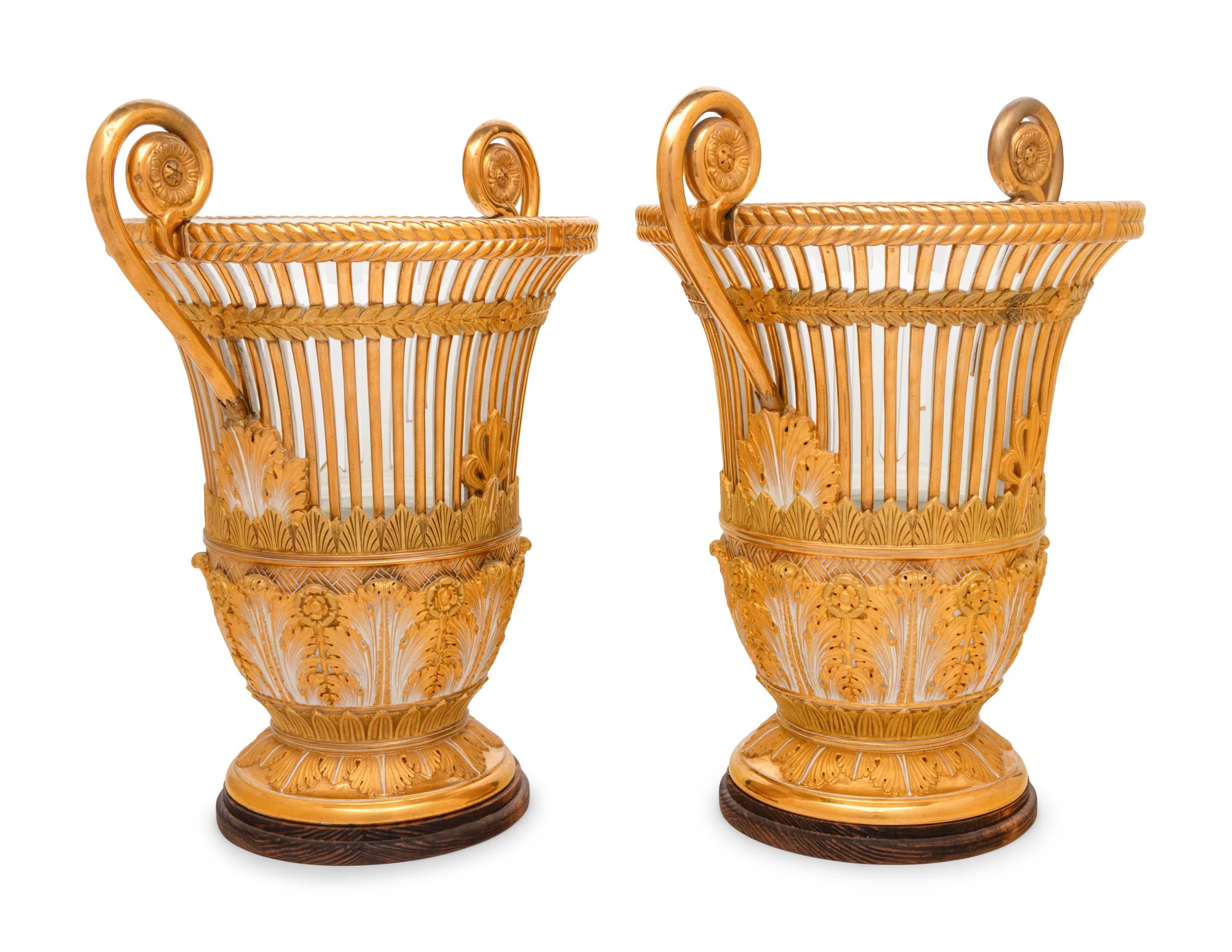 A Pair of Sèvres Porcelain Pierced Baskets with Handles