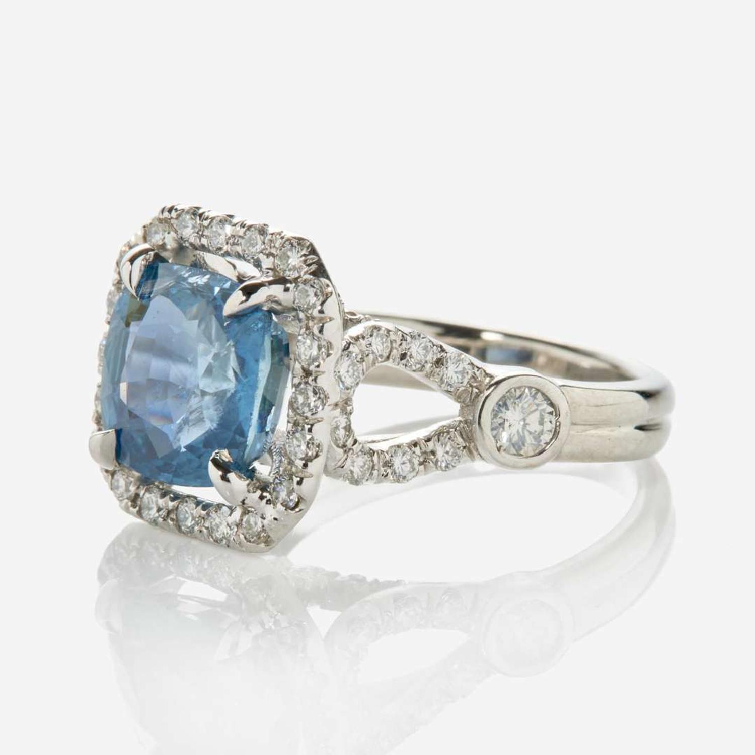 A Platinum, Diamond, and Sapphire Ring