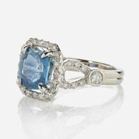 A Platinum, Diamond, and Sapphire Ring