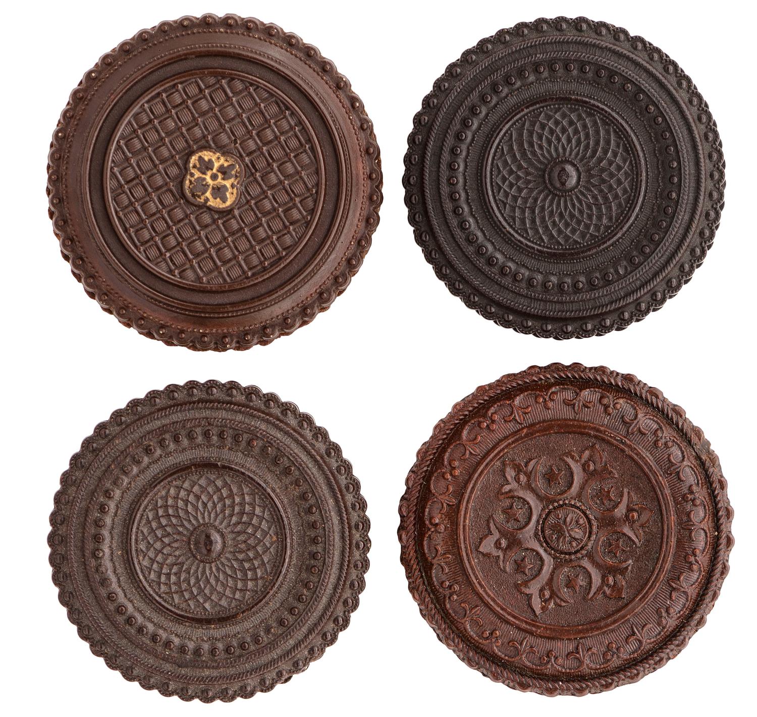 [EARLY PHOTOGRAPHY - UNION CASES]. A collection of 12 "oreo" cases in assorted colors containing tintypes of women with interesting hairstyles and accessories, including: