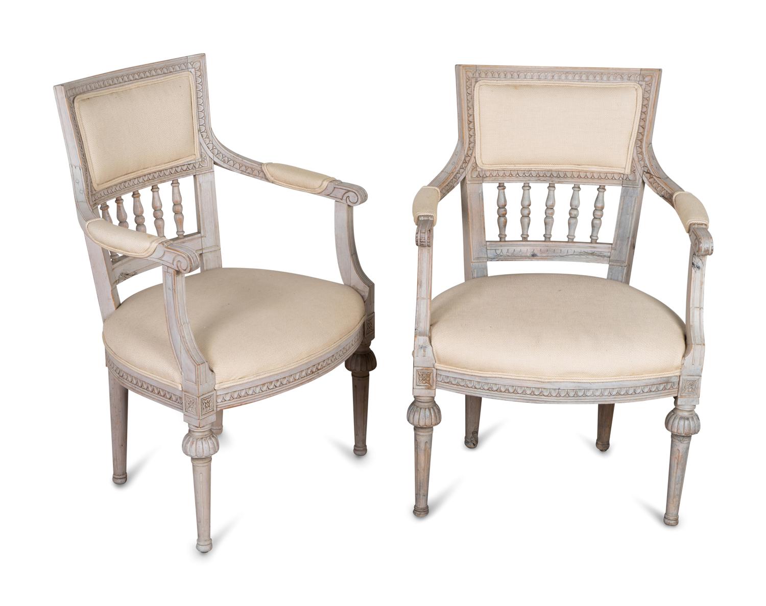 A Pair of Swedish Neoclassical Style Painted Armchairs — 20TH CENTURY