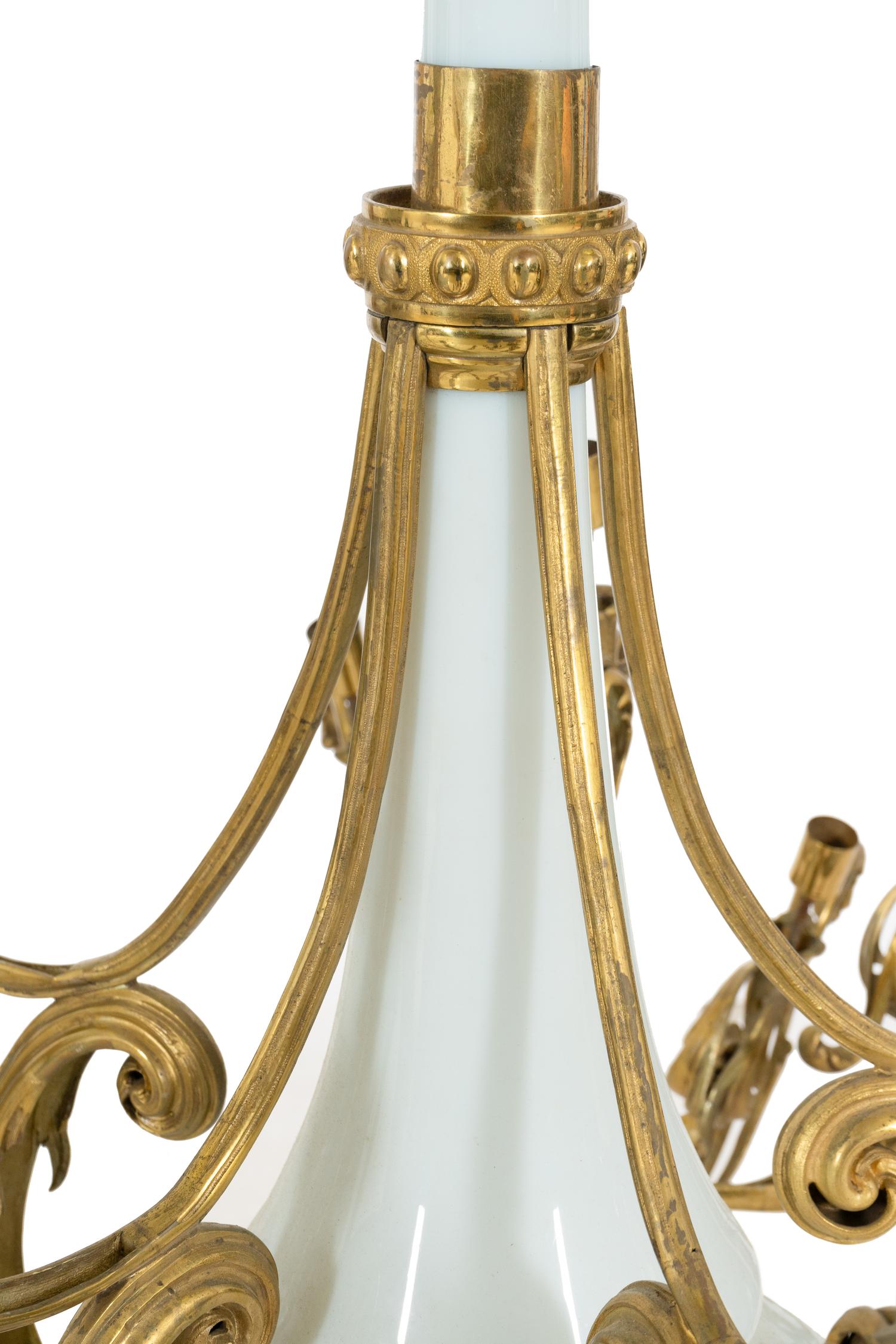 A Belle Epoque Gilt Bronze and Opaline Glass 24-Arm Chandelier