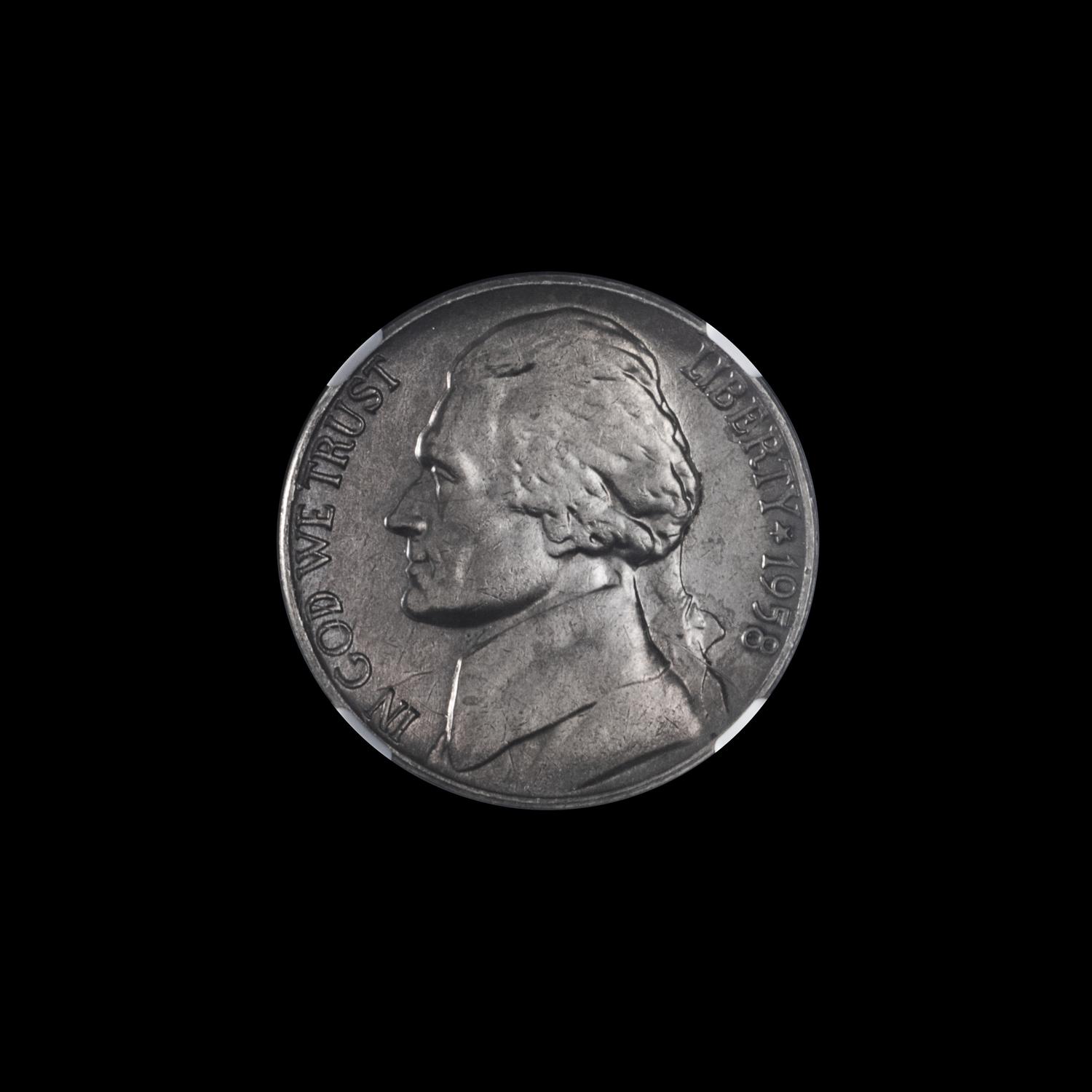 A United States 1958 Jefferson 5c Coin — NGC graded MS64 5FS