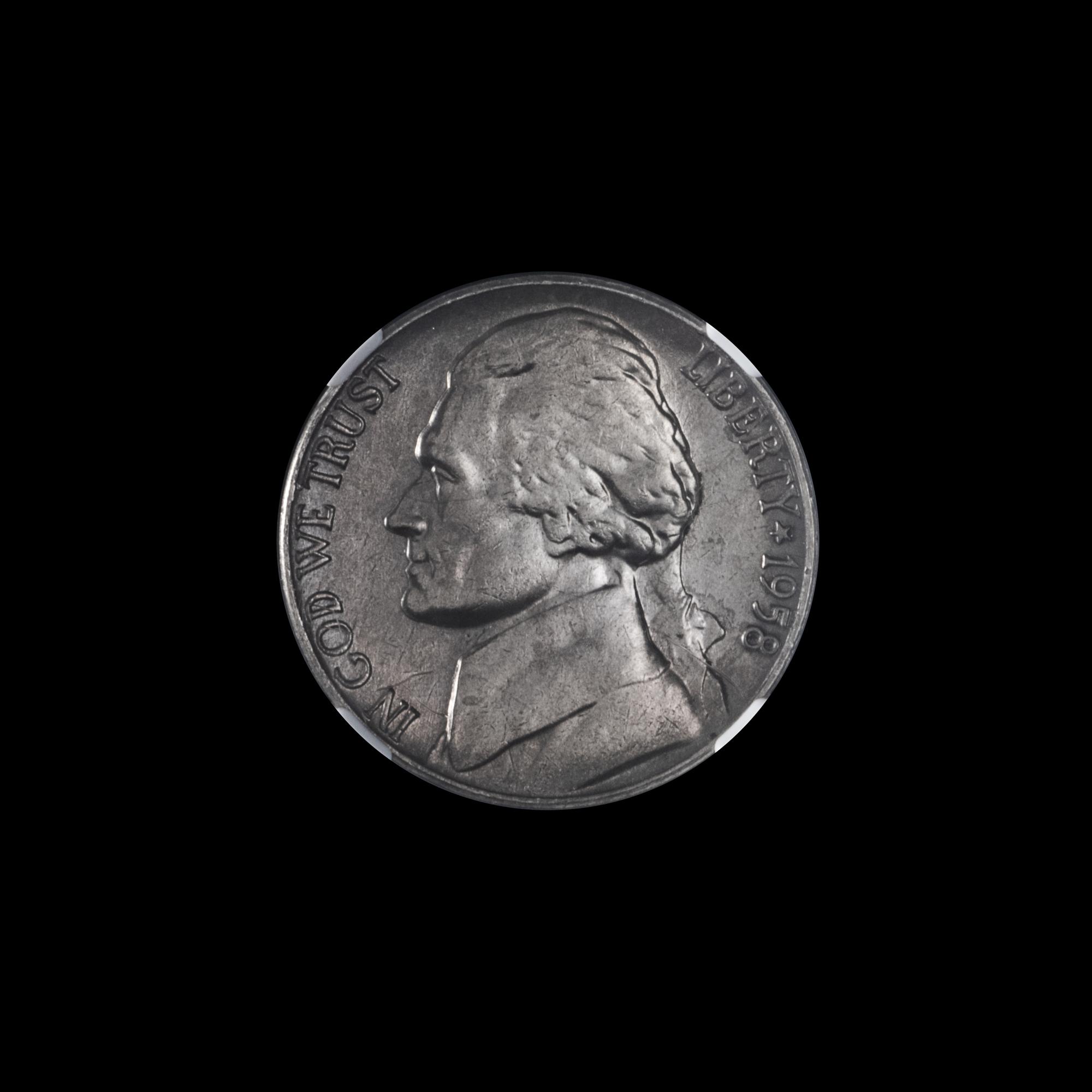 A United States 1958 Jefferson 5c Coin — NGC graded MS64 5FS