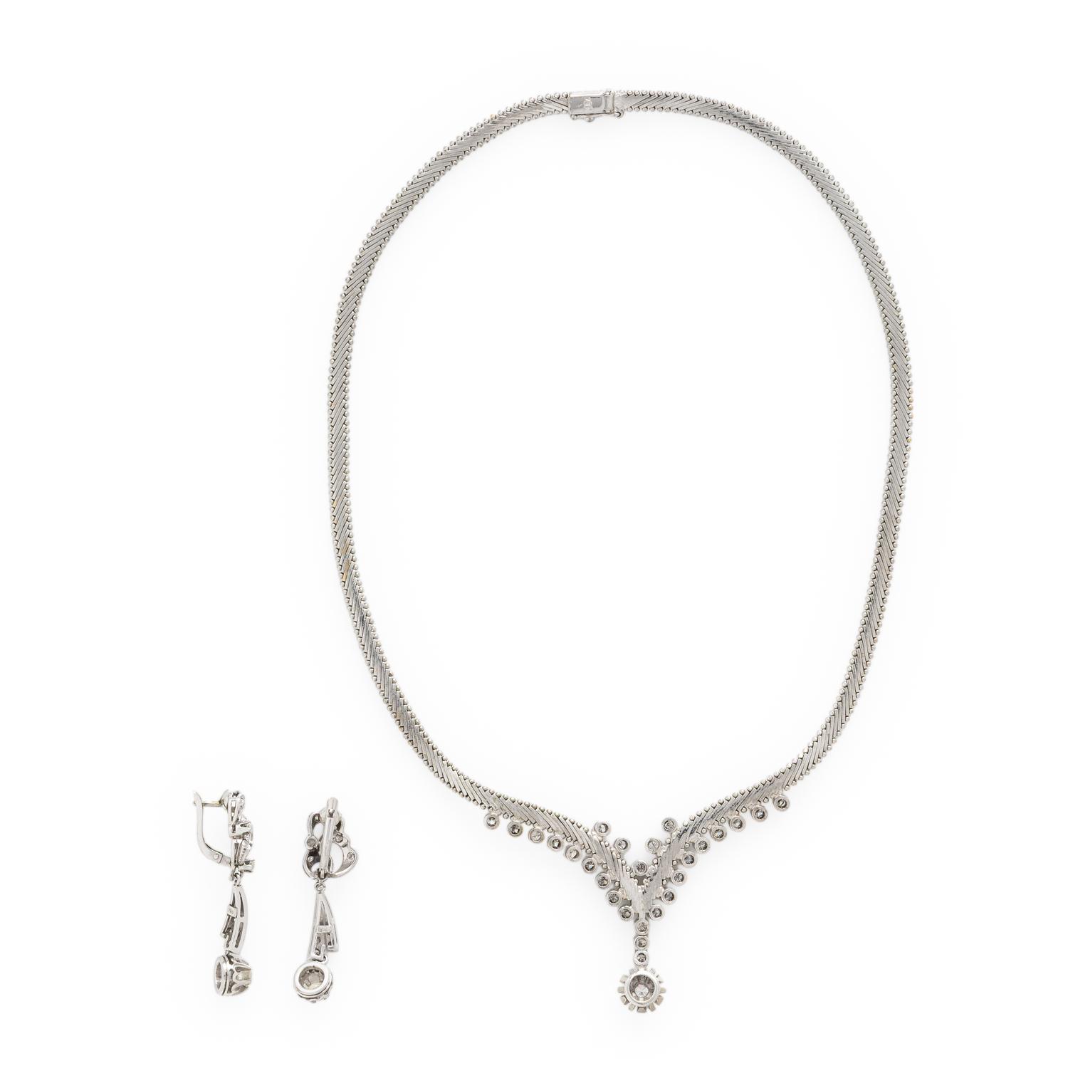 Diamond and White Gold Necklace and Earrings