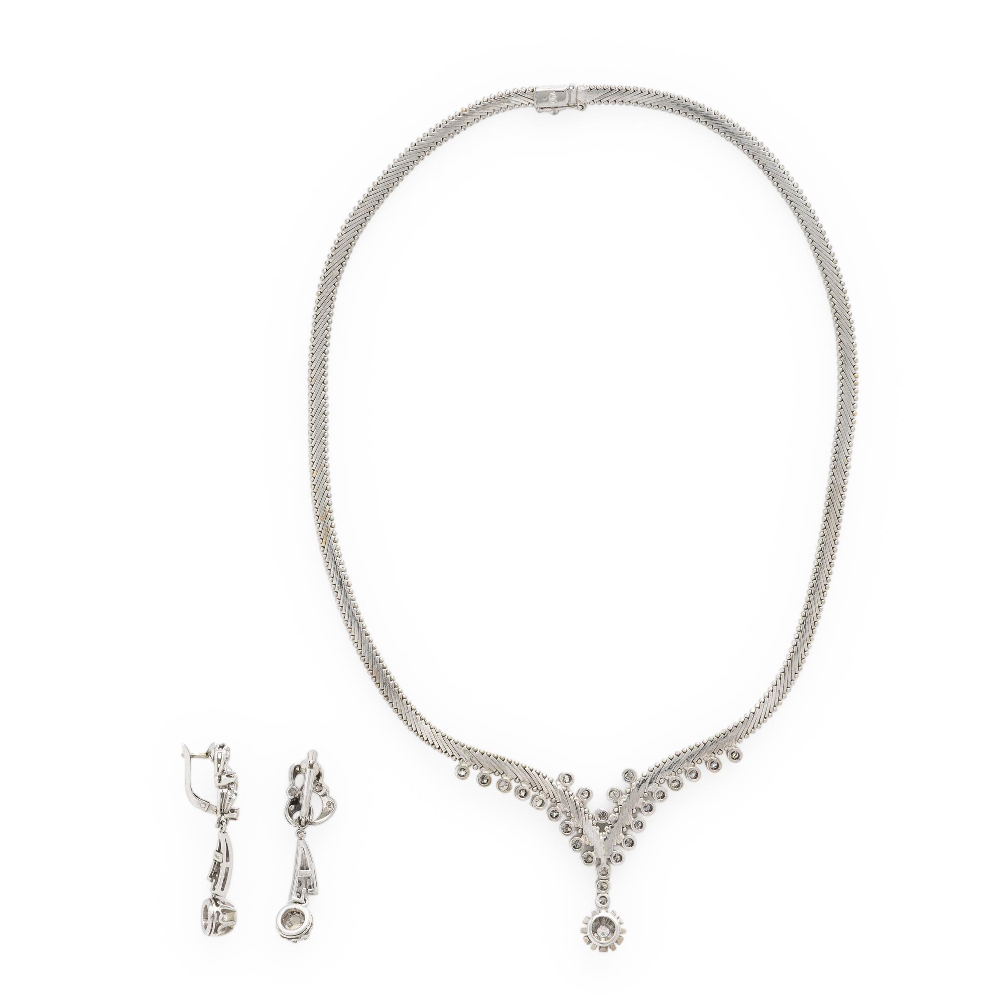 Diamond and White Gold Necklace and Earrings