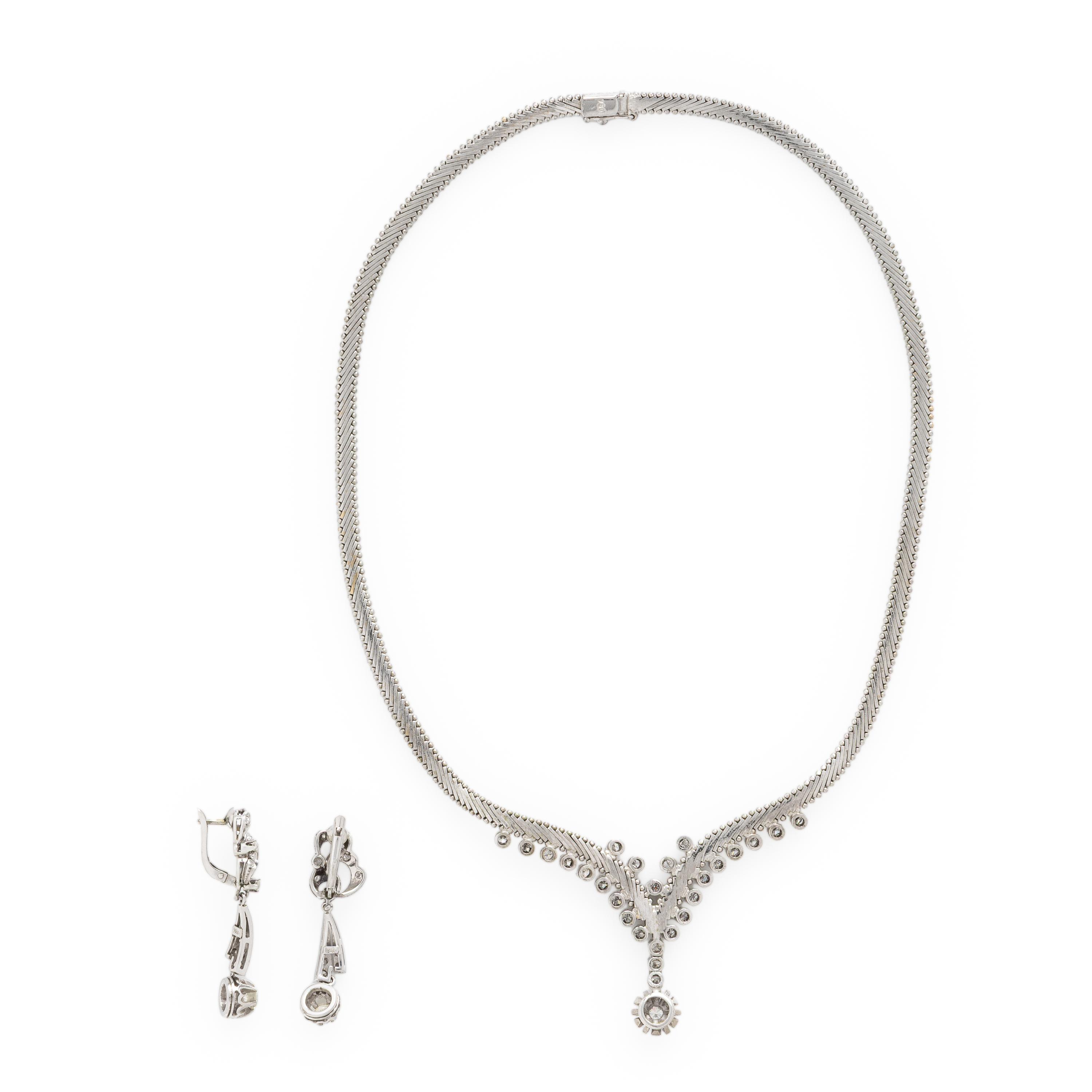 Diamond and White Gold Necklace and Earrings